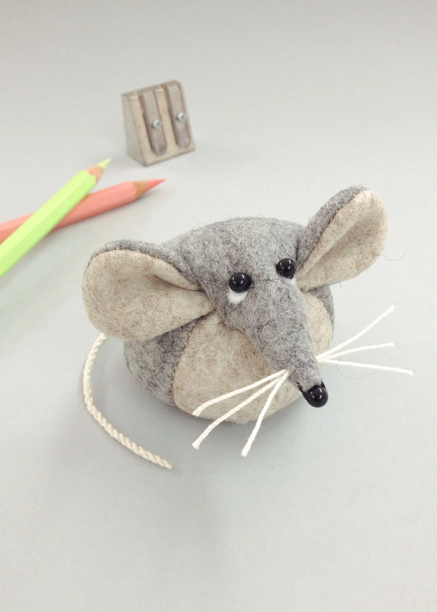 Bilberry Woods character Marie the Mouse as a lovely felt paperweight handmade by Laura Mirjami | Mirjami Design.