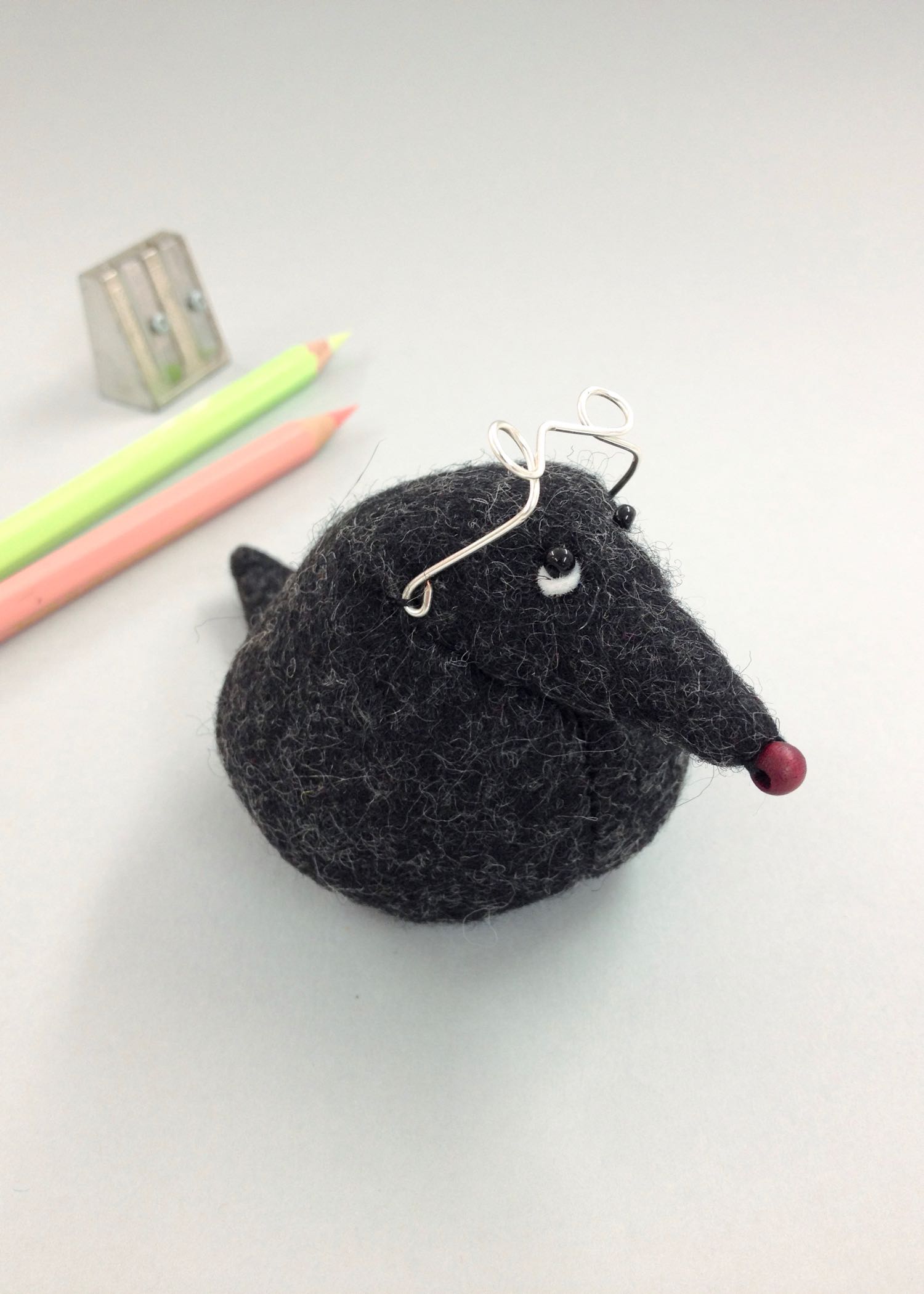 Bilberry Woods character Mr Mole as a quirky felt paperweight handmade by Laura Mirjami | Mirjami Design.