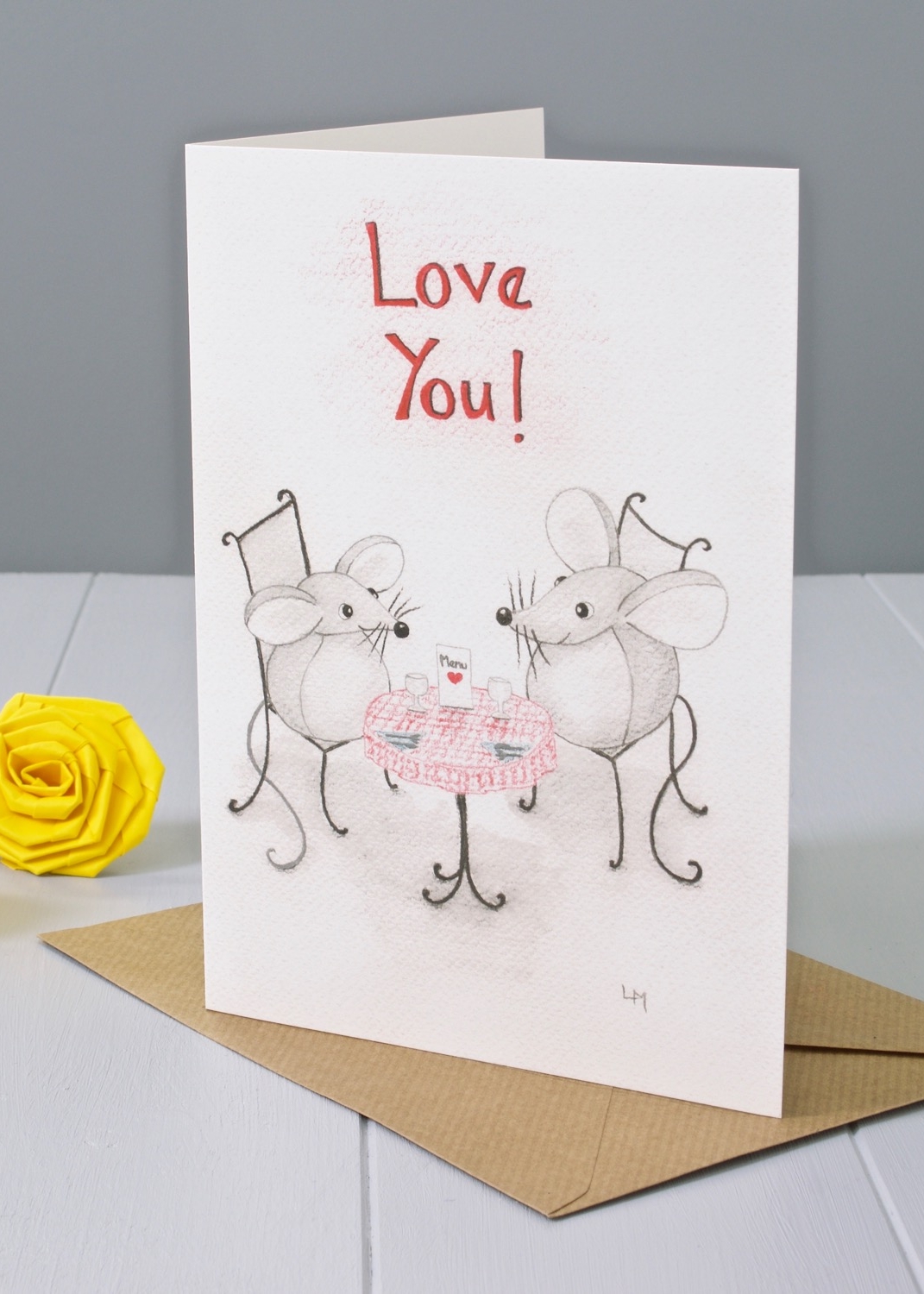Bilberry Woods mouse character greeting card by Laura Mirjami | Yellow Rose Design