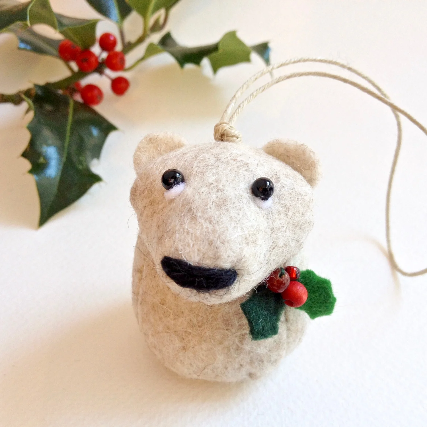 Handmade Felt Polar Bear by Laura Mirjami | Bilberry Woods