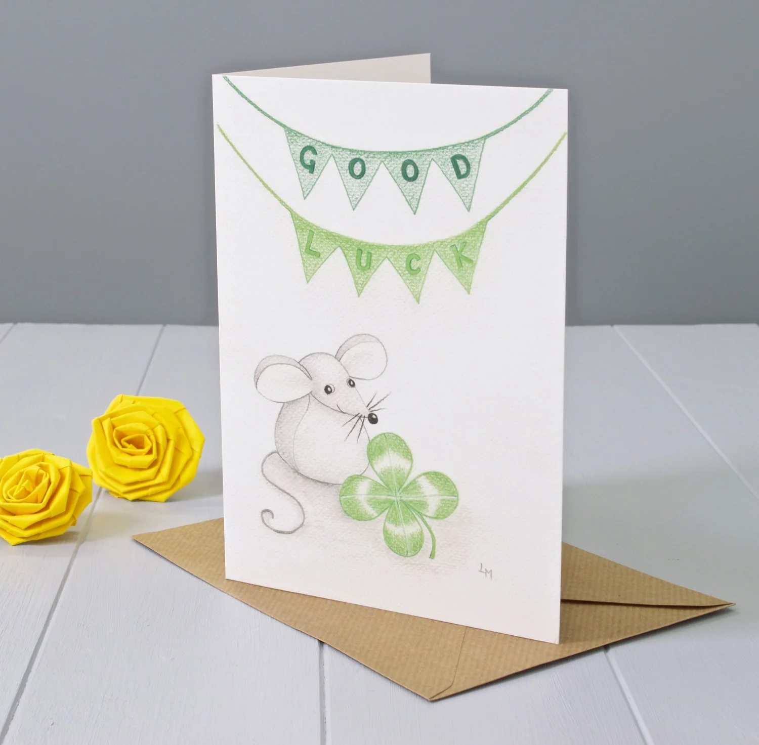 Good Luck Mouse Greeting card based on Bilberry Woods storybook characters by Laura Mirjami and published by Yellow Rose Design | Yellow Rose Design Gallery
