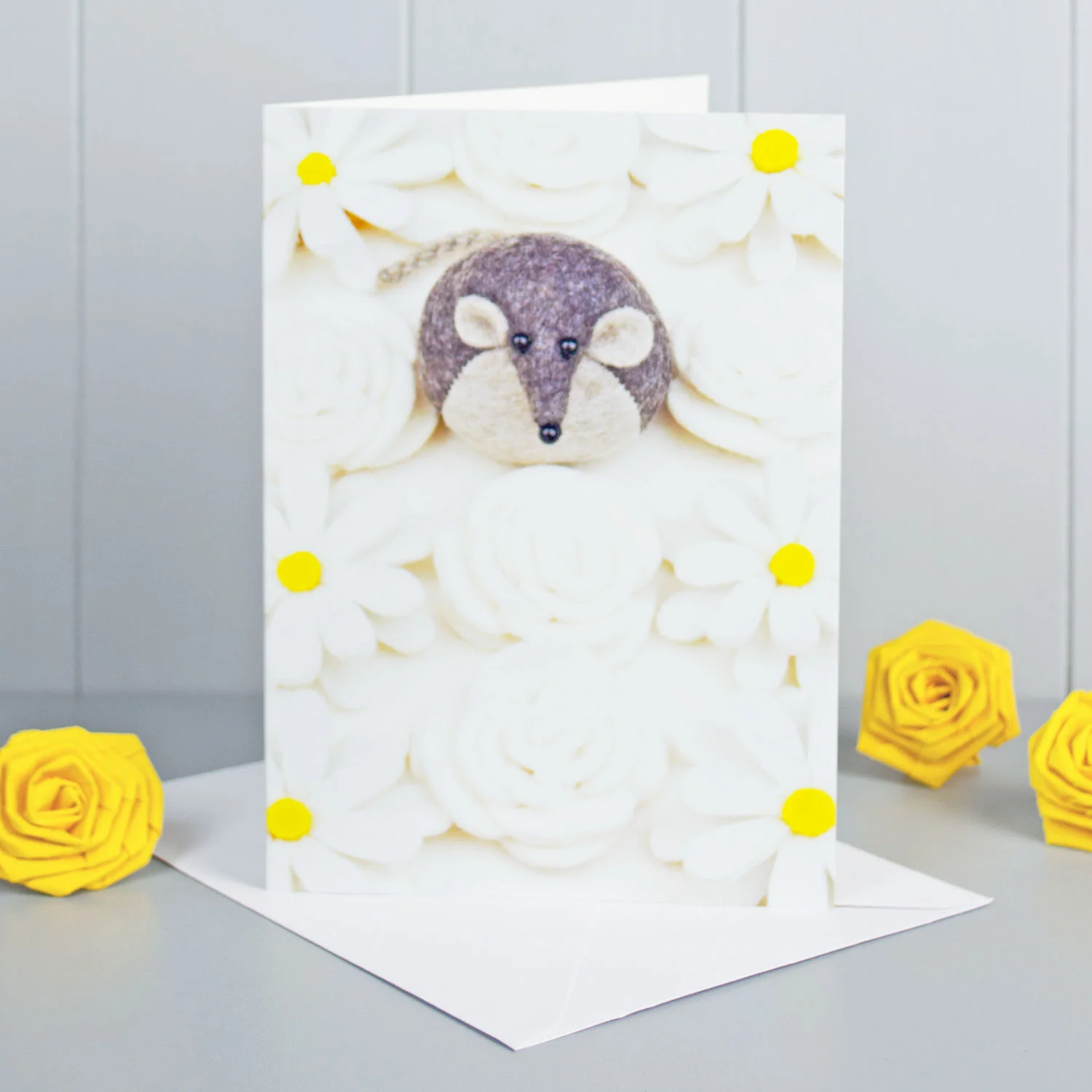 Mouse White Roses Celebrations Greeting Card by Yellow Rose Design