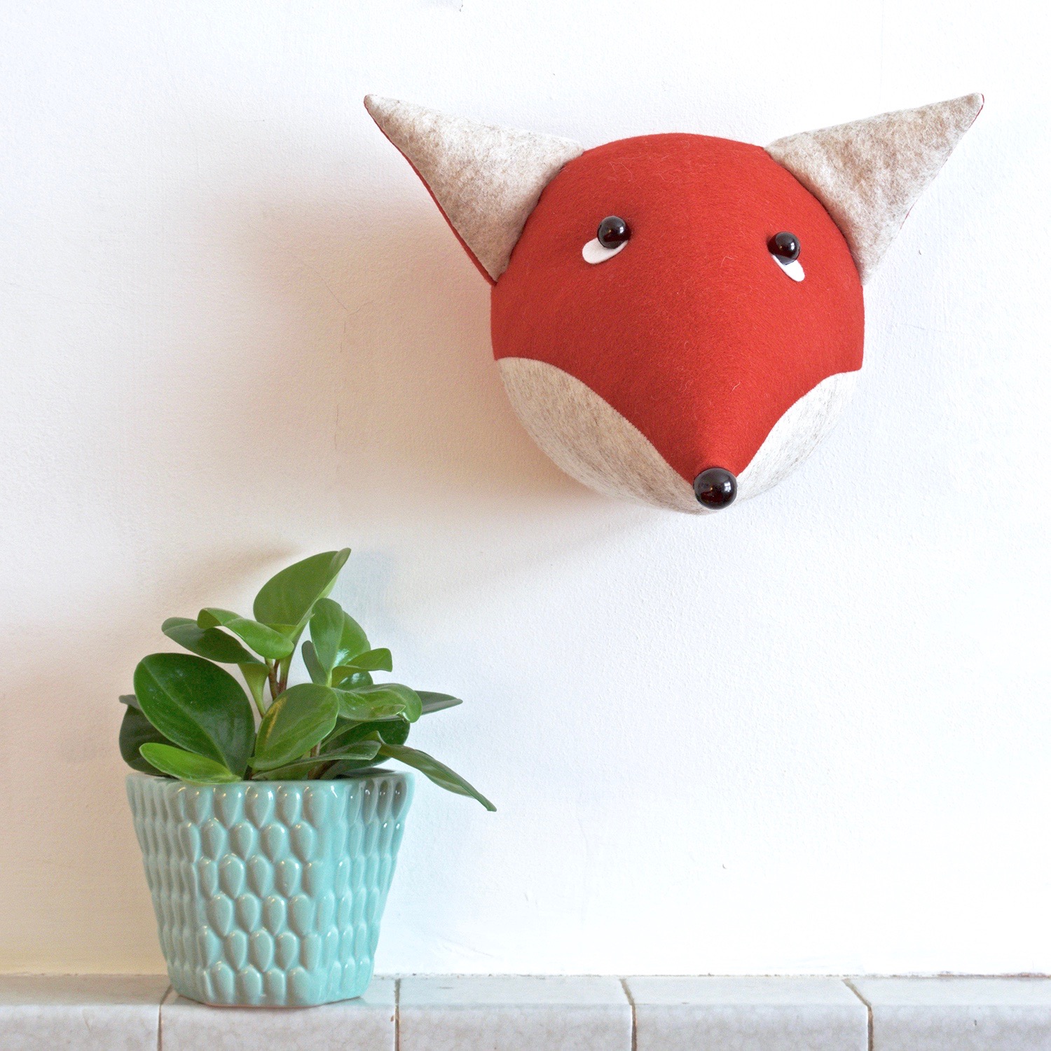 Handmade felt faux taxidermy wall head fox by Bilberry Woods
