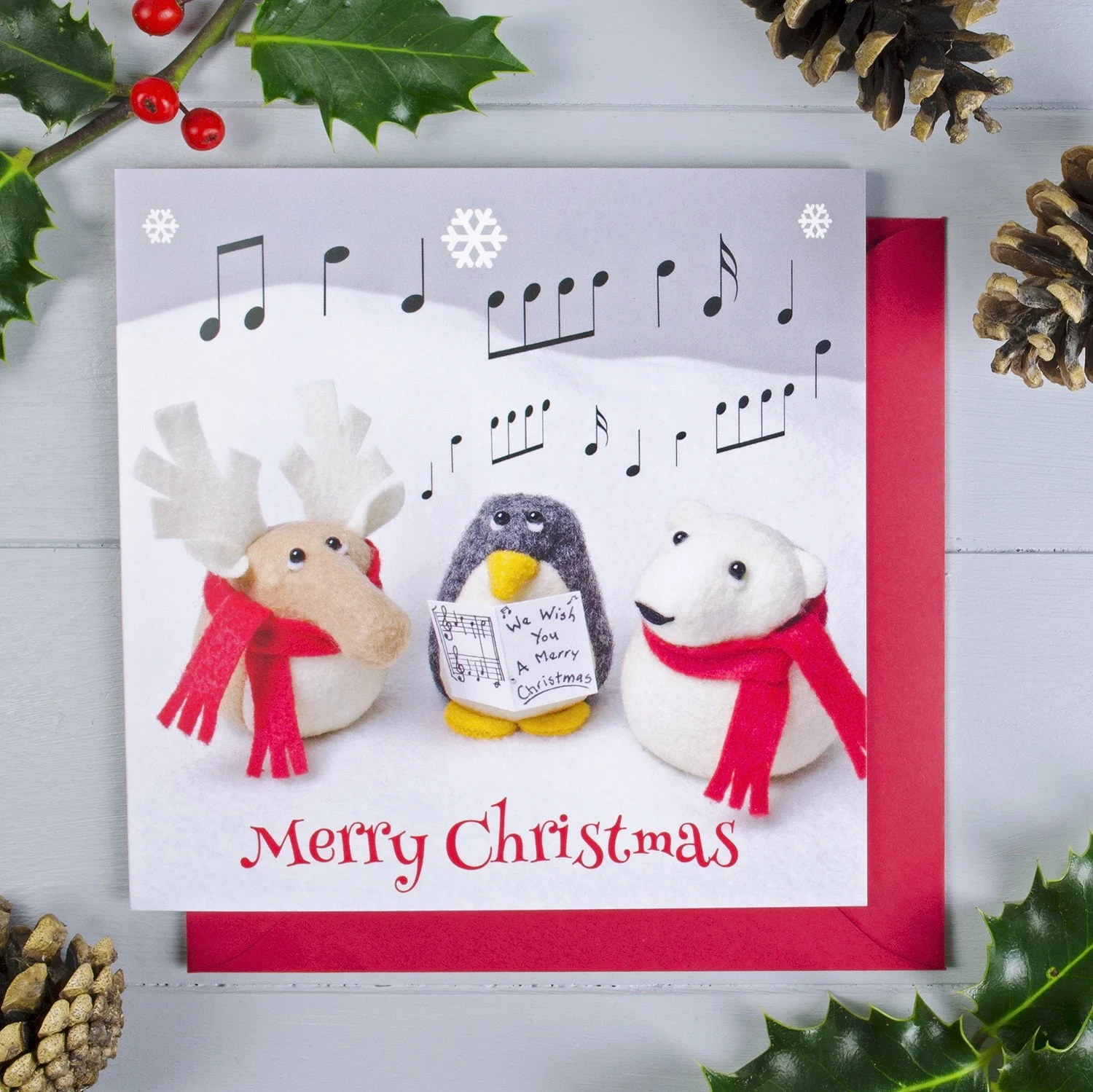 Christmas card with a reindeer, a polar bear and a penguin by Bilberry Woods
