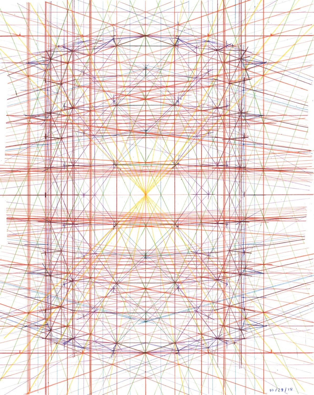 Spokes, 2018, colored pencil on paper, 12 x 16 inches