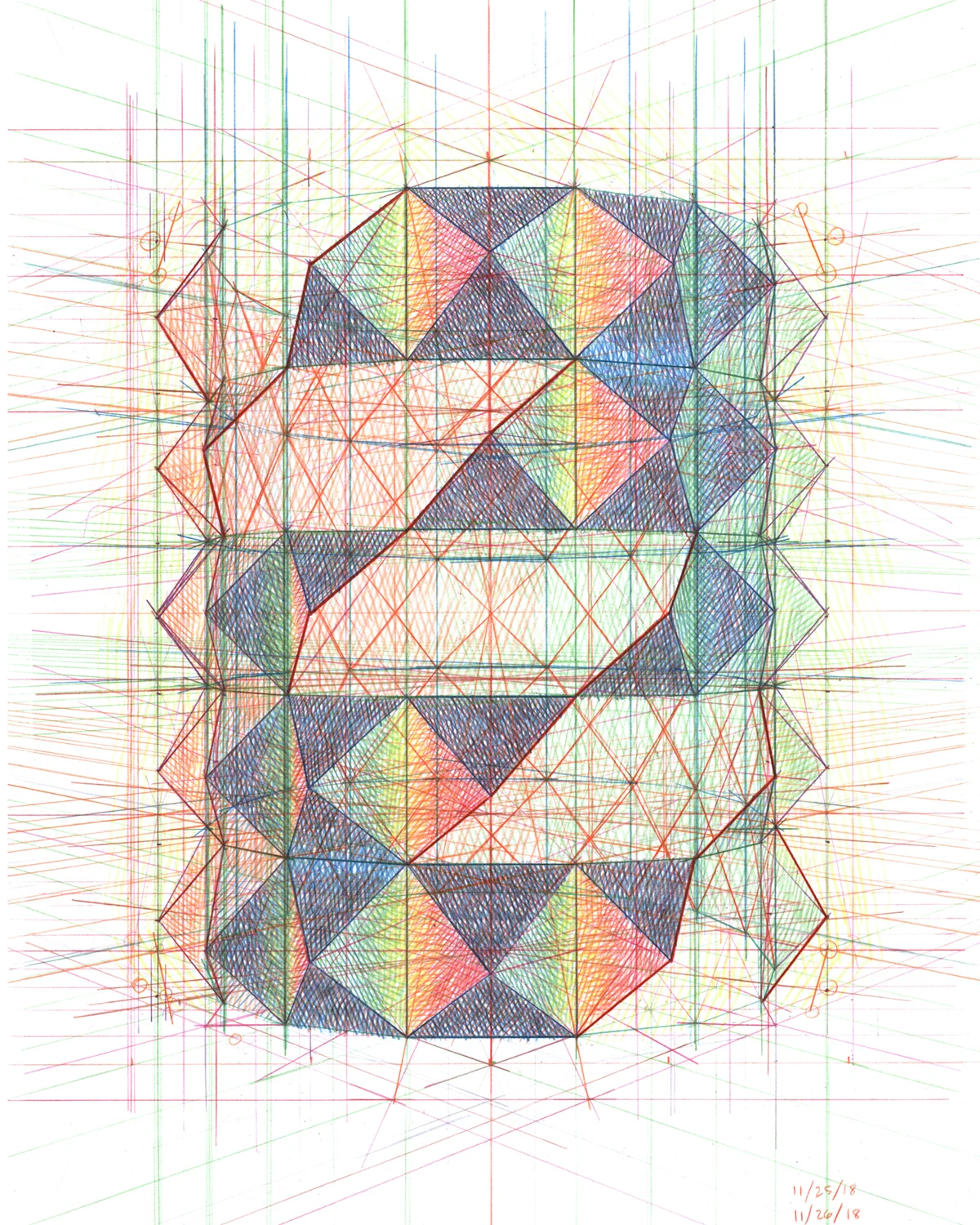 Hatch, 2018, colored pencil on paper, 12 x 16 inches