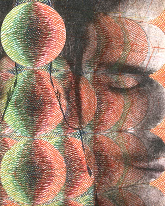 Hymm (detail), 2019, 14x17 inches, colored pencil on bristol