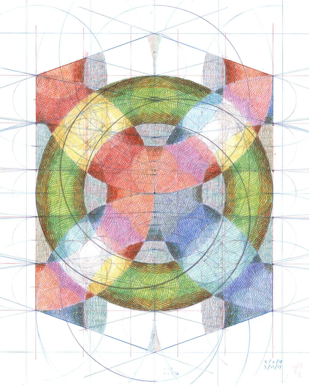 Fuse, 2019, colored pencil on paper, 14 x 17 inches