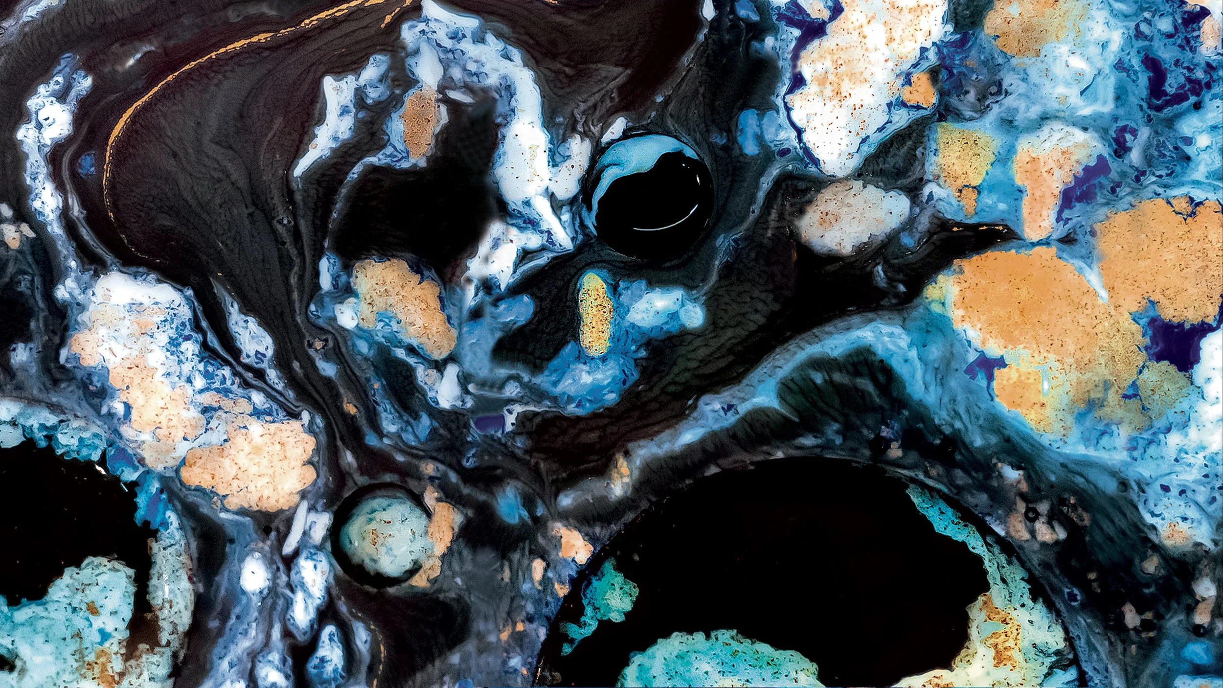  The abstract artwork is ultimately inspired by the state of the Earth - poetically referenced by the Musicians as "Blue Sapphire".    2 Album Cover designs. Made with Ink, Water, Milk, Powder and Oil. 