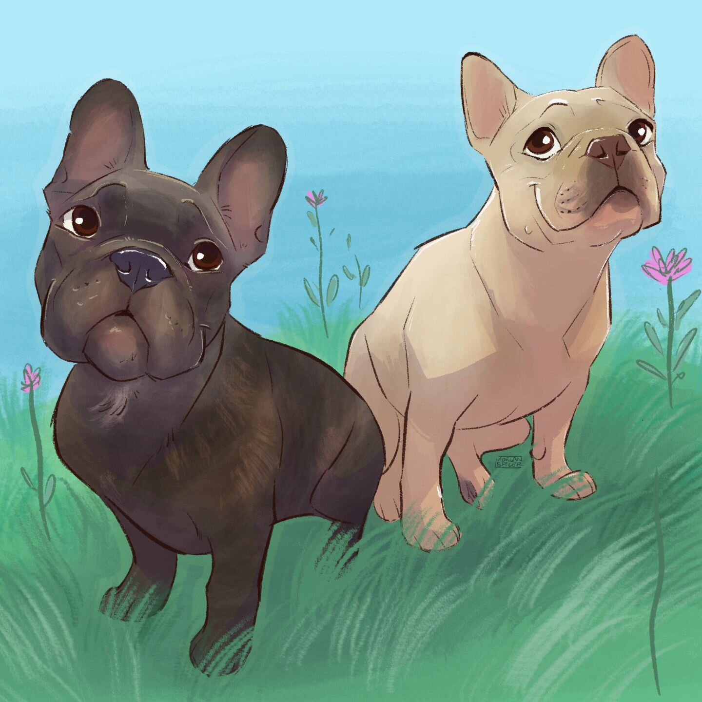 🍀🌱Welcoming March with Fiona &amp; Fritz 🌱☘️

#Illustration #frenchie #frenchbulldog #frenchiesofinstagram #dogsofinstagram #puppies #cute #draw #artoftheday #artistofinstagram #doglovers #dogmom #animallovers #artlover #realArt #bekindtoanimals