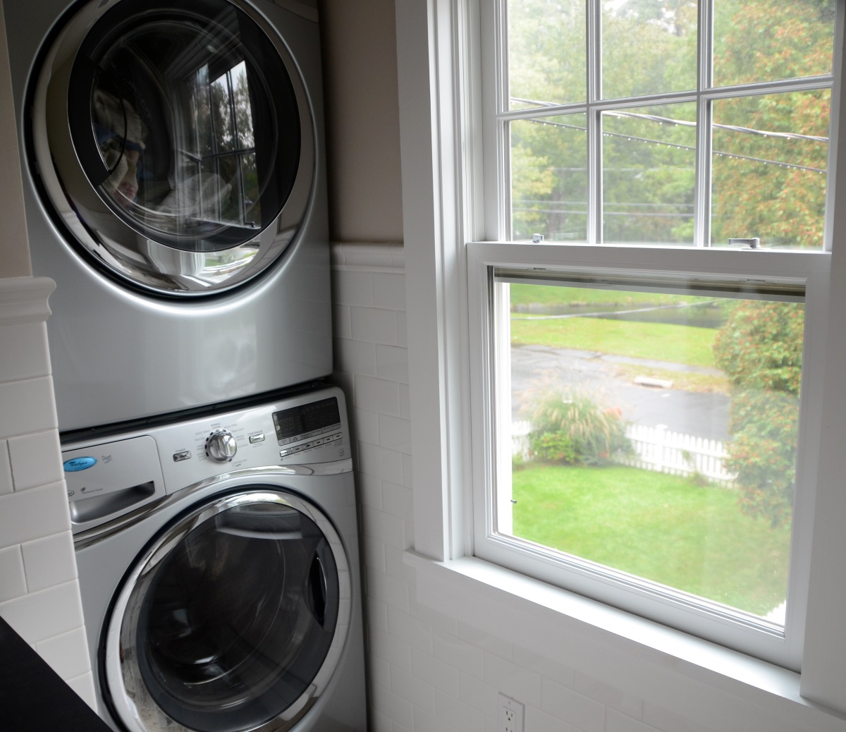 Darien LEED Home - Laundry Room with stacked energy efficient washer dryer