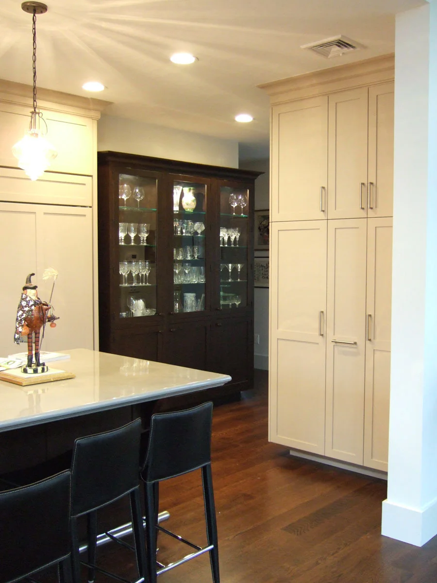 Old Greenwich Sophisticated sleek kitchen pantry pull outs marble island