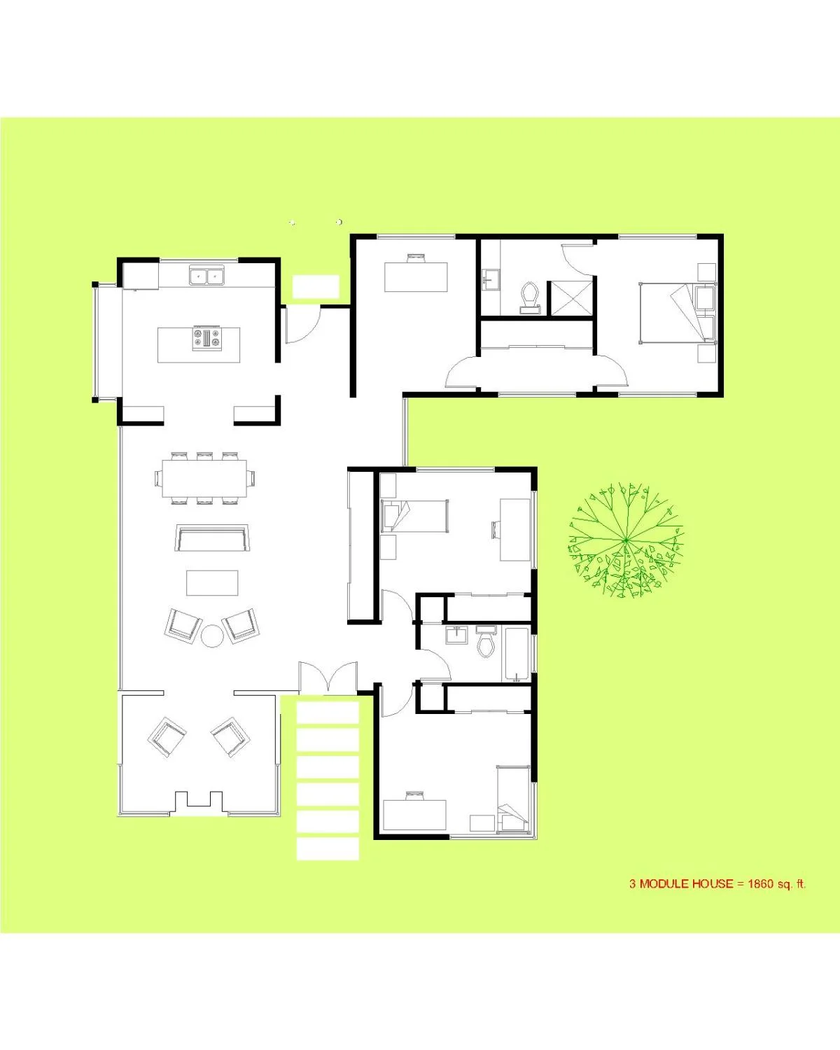 Trillium Architects 3 bar modern modular floor Plan