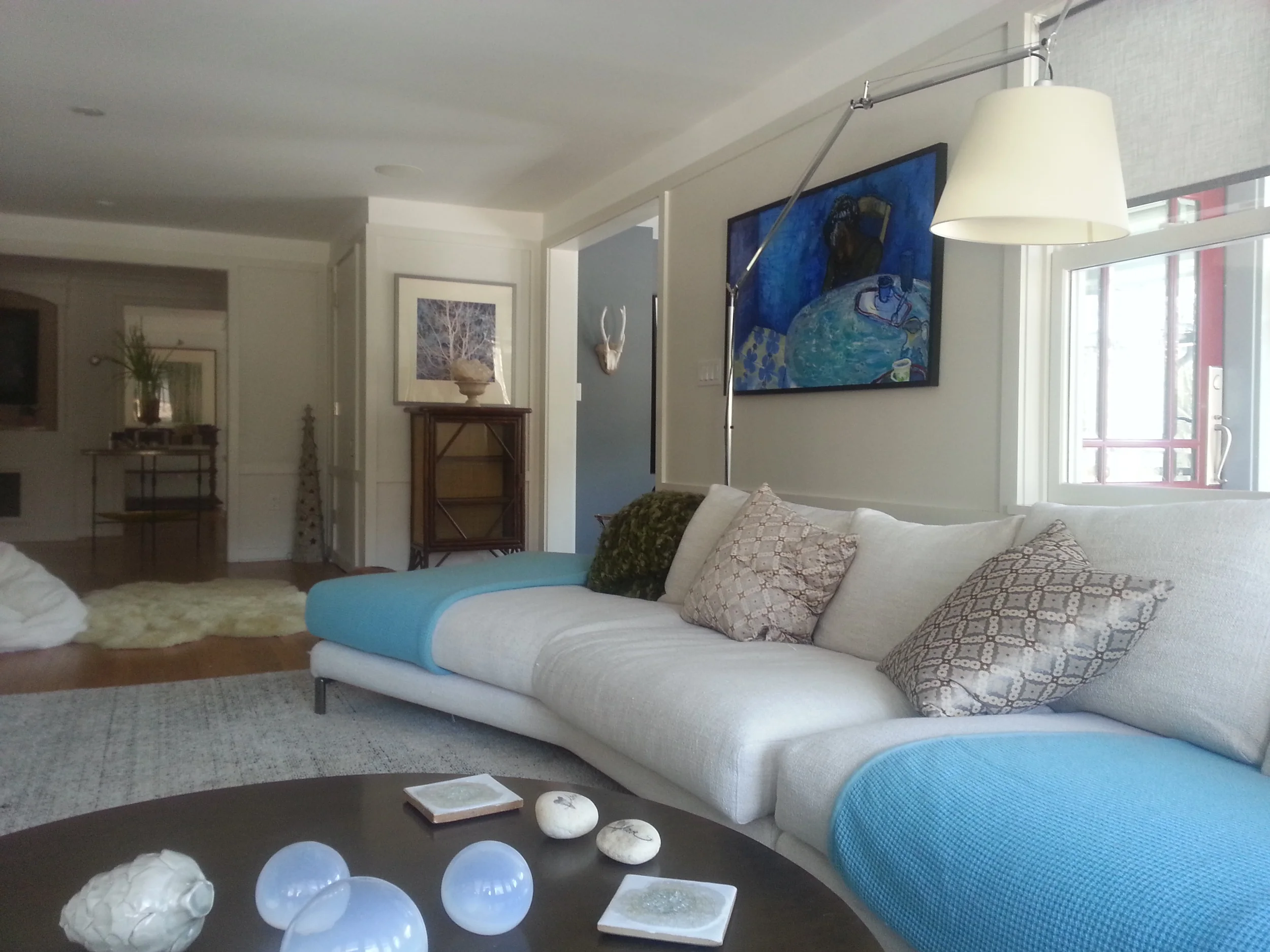 designer, bright natural lighting living room no voc carpets