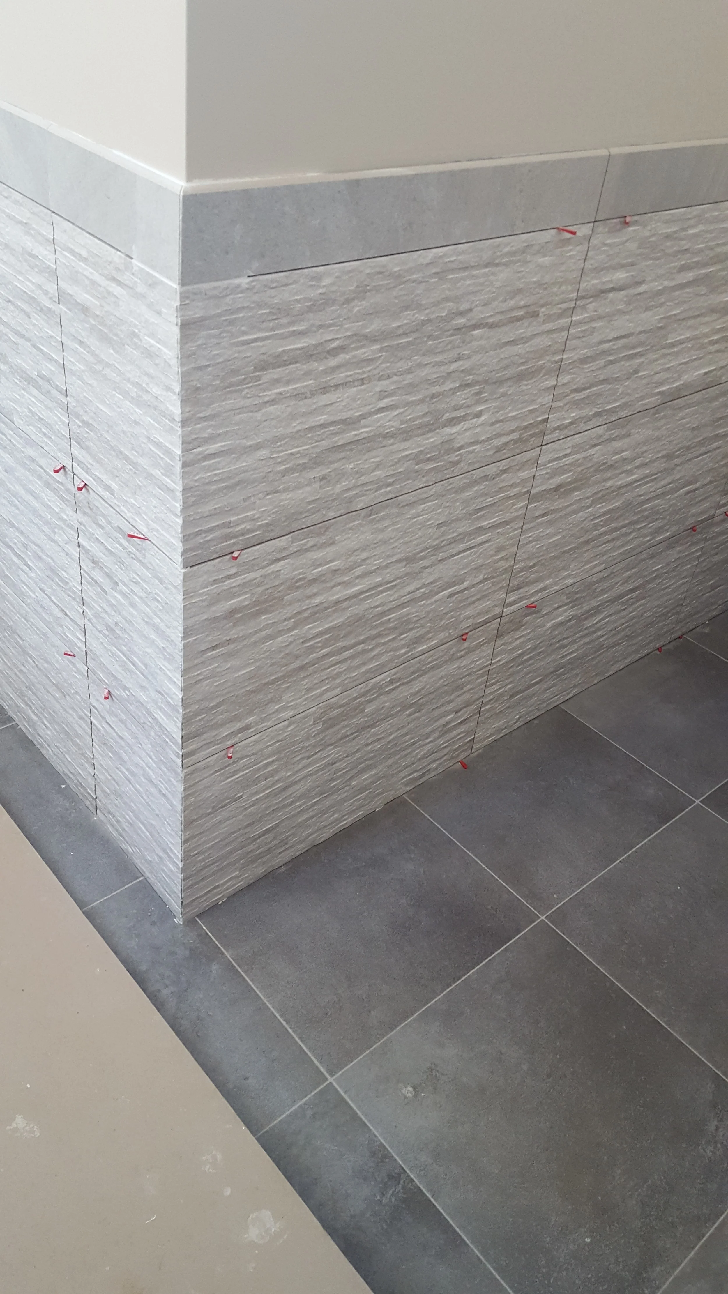 Cool master bath tile is in