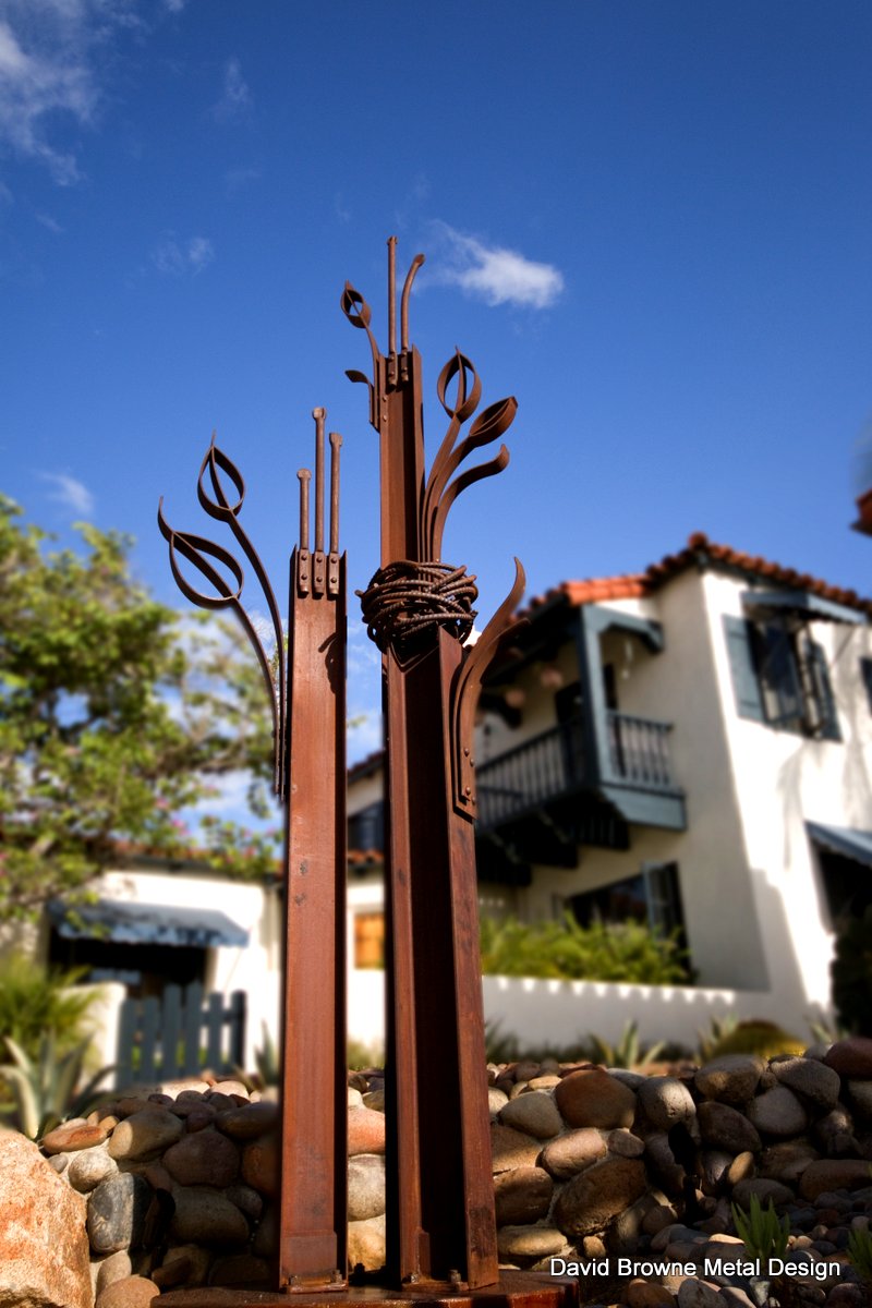 I-beam trees sculpture. Private residence, San Diego, Ca