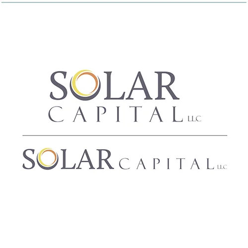Solar Captial is an investment grade Business Development Company that invests primarily in senior secured loans and subordinated debt of private middle market companies to generate current income that is distributed to shareholders quarterly across economic cycles. Logo designed to represent financial market, solar industries, stability and conservatism.