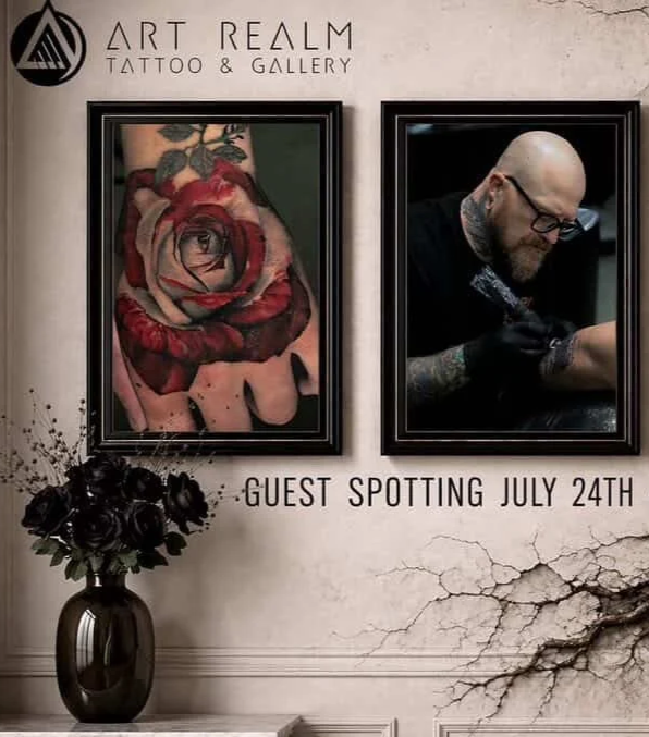 tattooer timmy grounds from dayton ohio guest spotting at art realm tattoo in austin texas july 2026