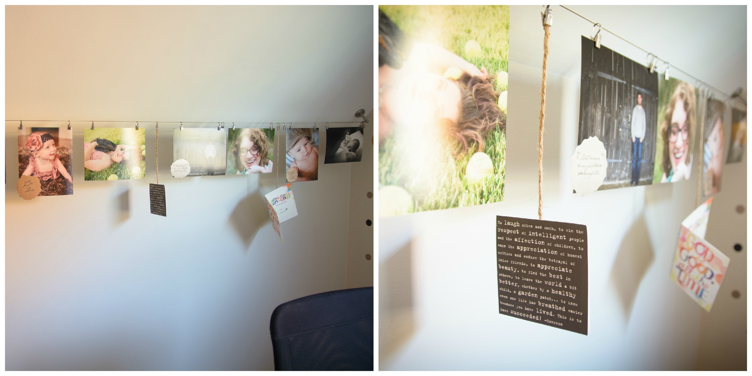 Behind my chair at my desk I have a few selections from my portfolio hanging up that I had printed in 8x10.