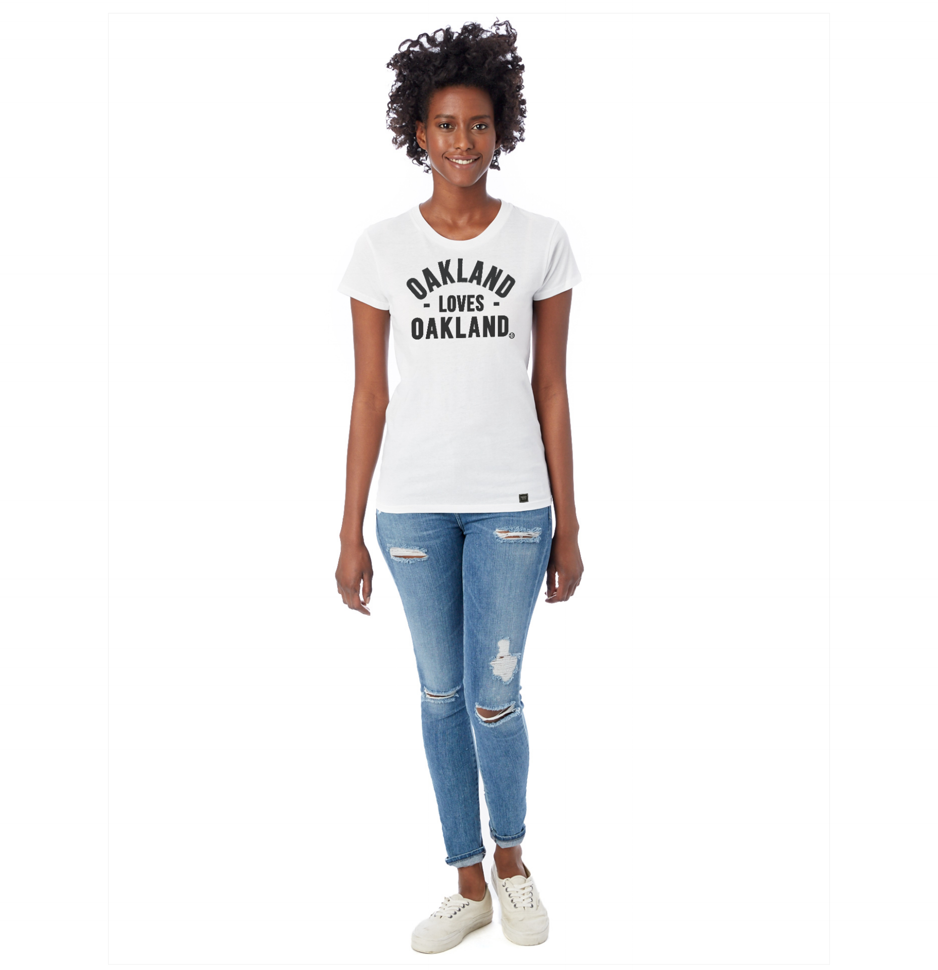 Sky Oak Co_Oakland_Loves_Oakland_womens_white_crewneck_tee_model_cover.png