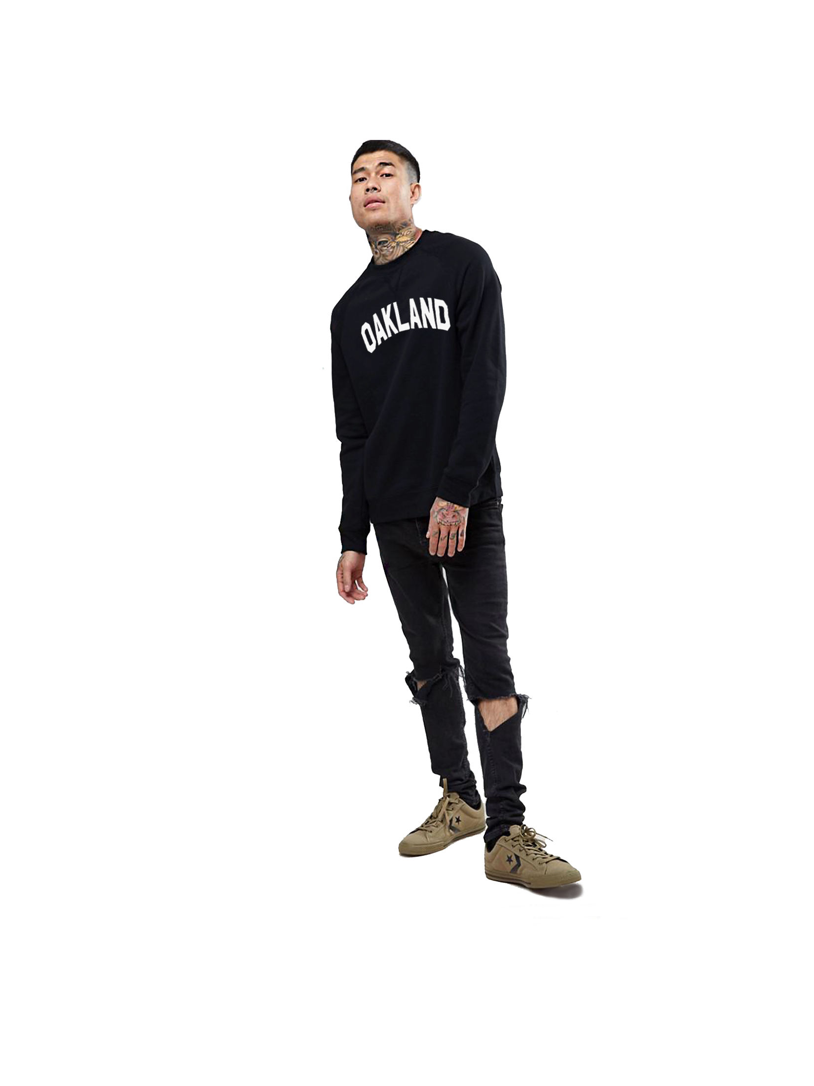 Sky Oak Co_Oakland_Block_crewneck_v-notch_black_model.png
