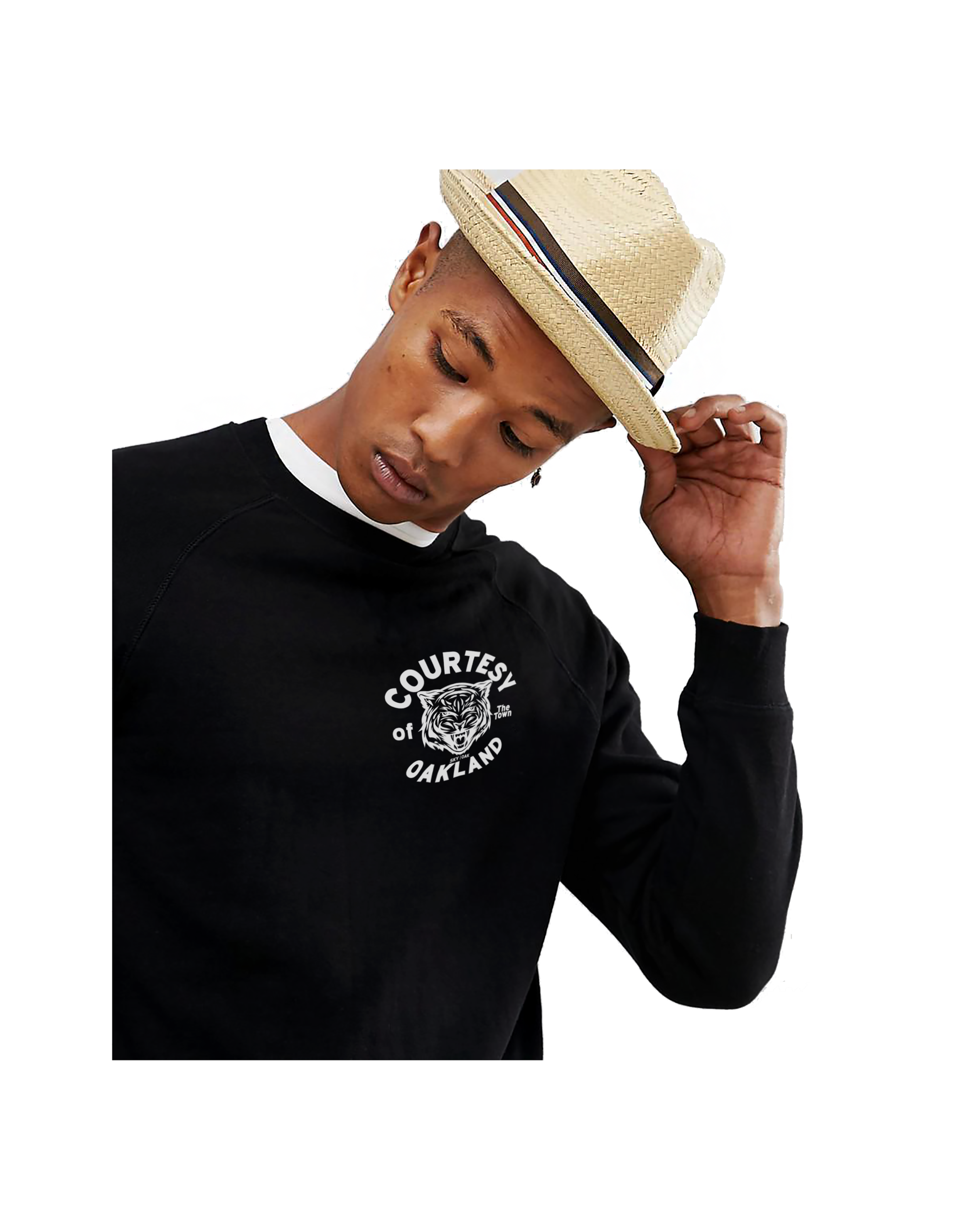 Sky Oak Co_Courtesy of Oakland_crewneck_black_small_chest_print_black_white_model.png
