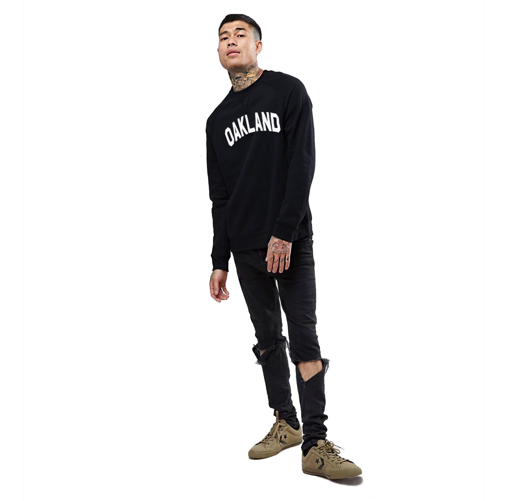 Sky Oak Co_Oakland_Block_crewneck_v-notch_black_model.png