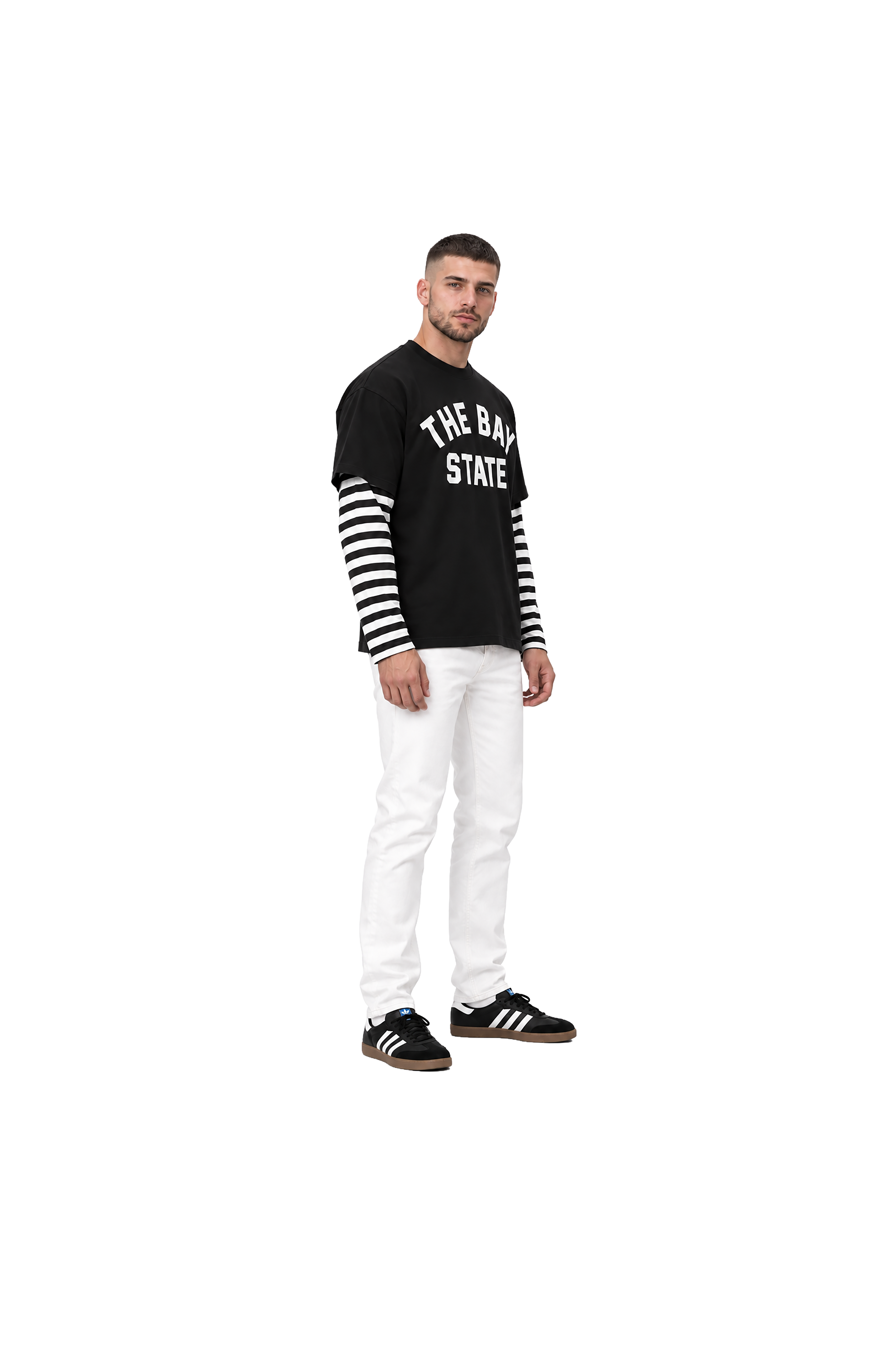 Sky Oak Co-The Bay State-Black-2fer-Long-Sleeve-Stripes-male-model-side.png