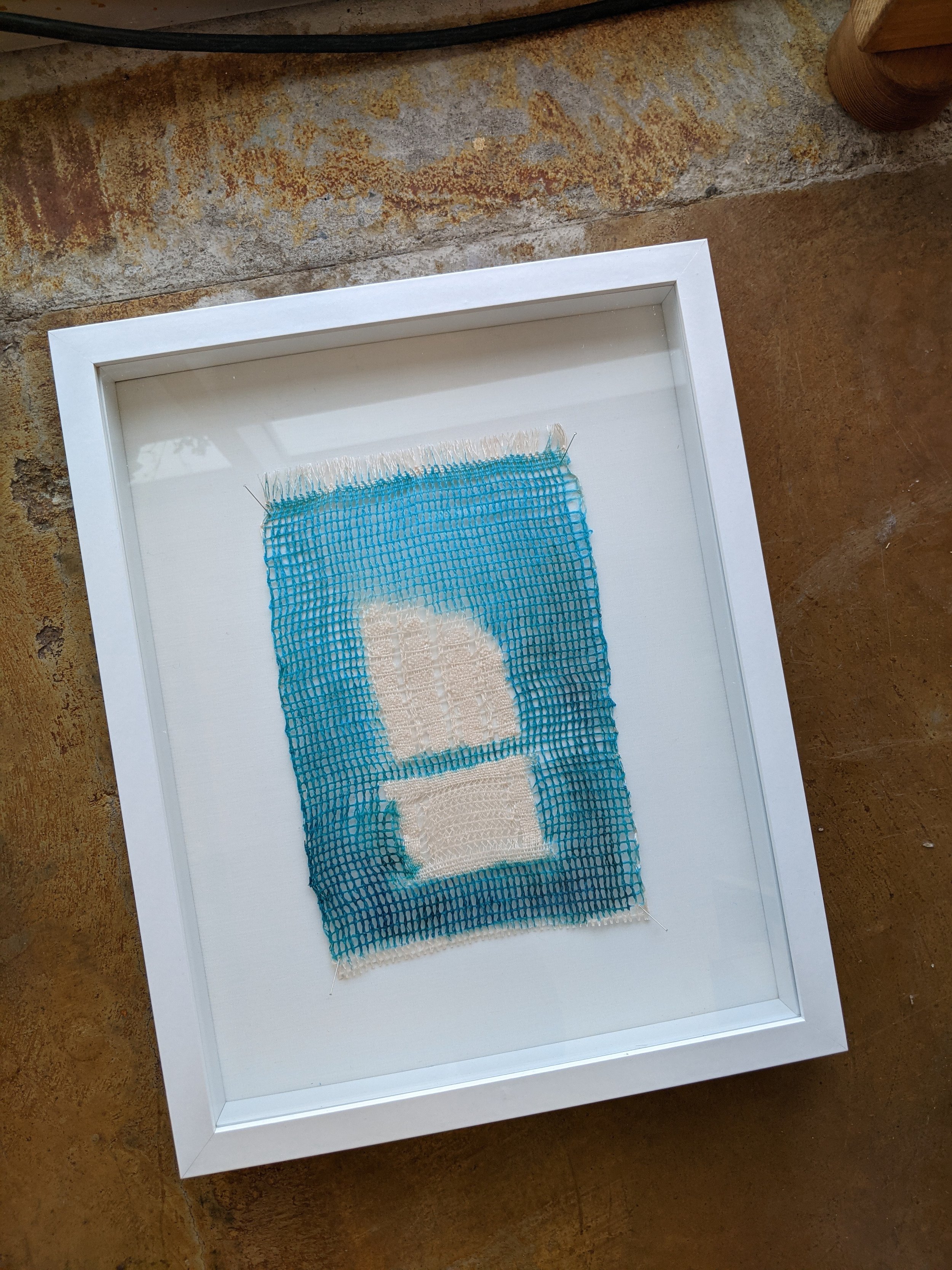  column hand woven gauze; linen and gouache 8 in x 6 in (frame 15 in x 12 in) 2020 
