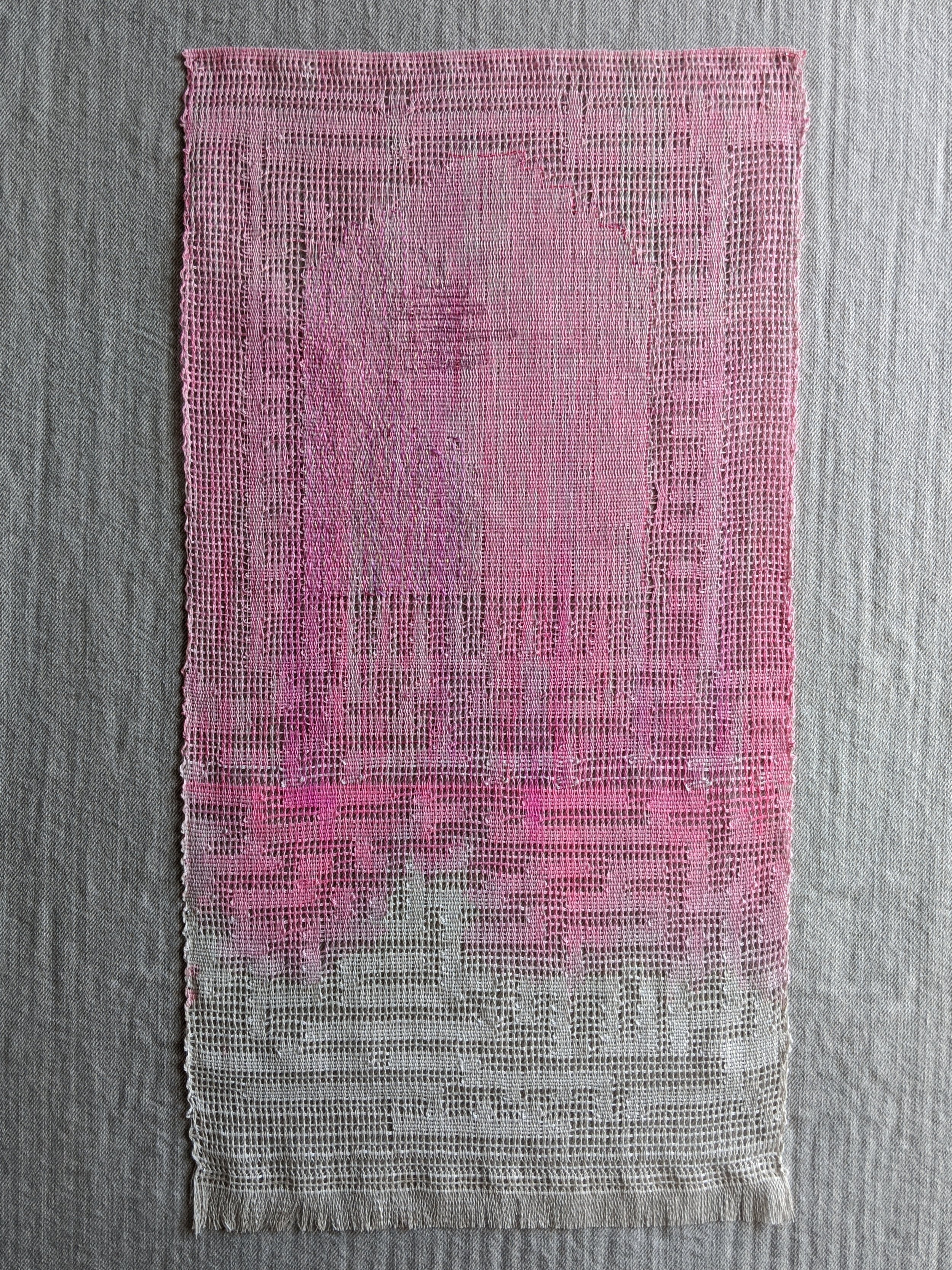  window/door/entrance/exit hand woven gauze; cotton, watercolor, iridescent embroidery thread  19 in x 10 in 2020  