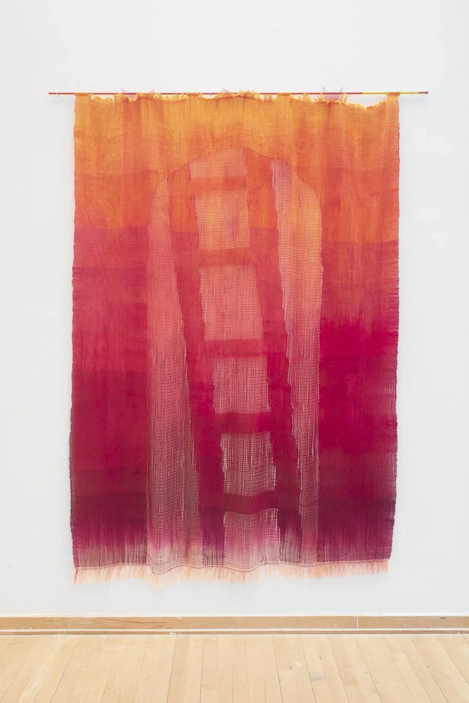  ghost ladder hand woven gauze; hand painted linen, silk, cotton, rayon. 80 in x 60 in 2021 Photo by Neighboring States. 