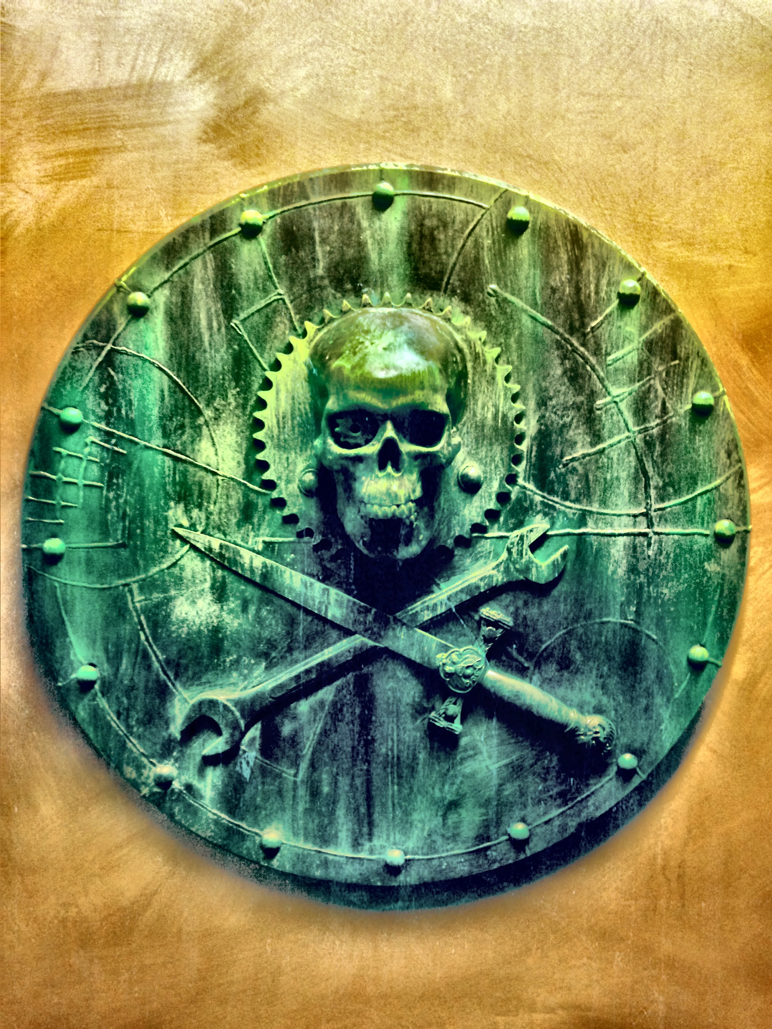 2 foot Diameter, solid bronze - quite eye catching when mounted to the front grille of a Prius.