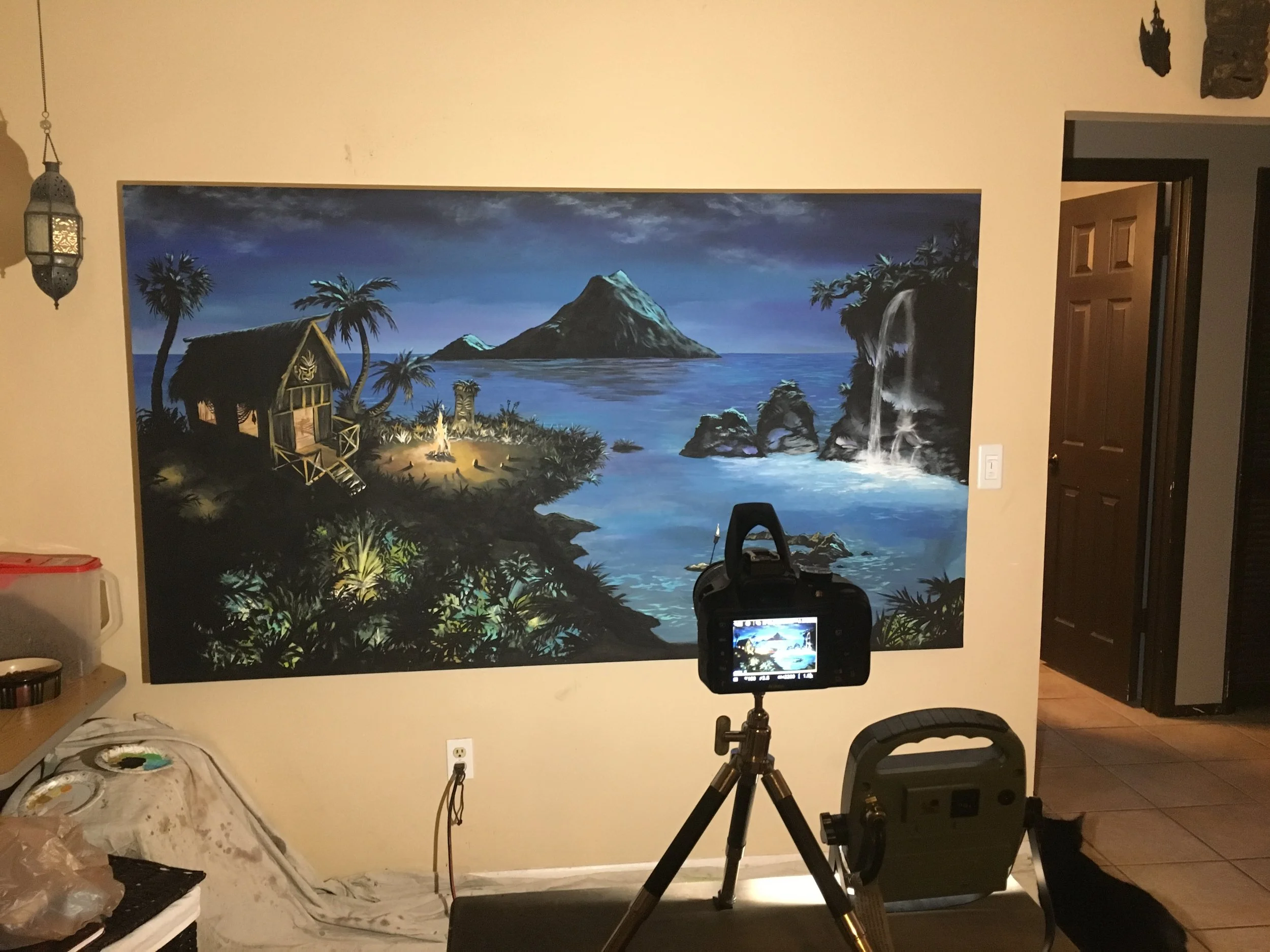  Tiki mural in progress, to be shipped to a tiki bar in Syracuse, New York. 