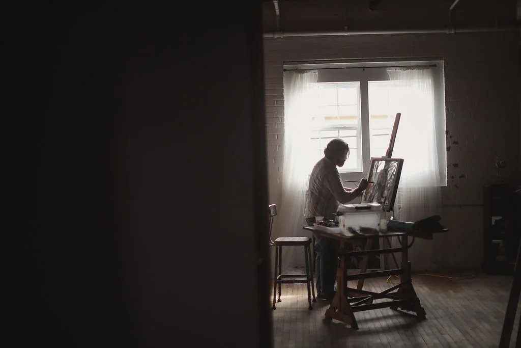 Artist Ward Van Haute of Bethlehem House Gallery captured in action