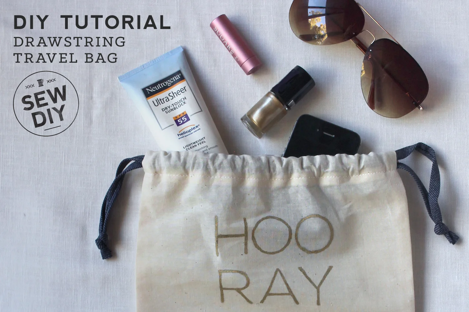 DIY Tutorial – Drawstring Travel Bag with Free Design Template