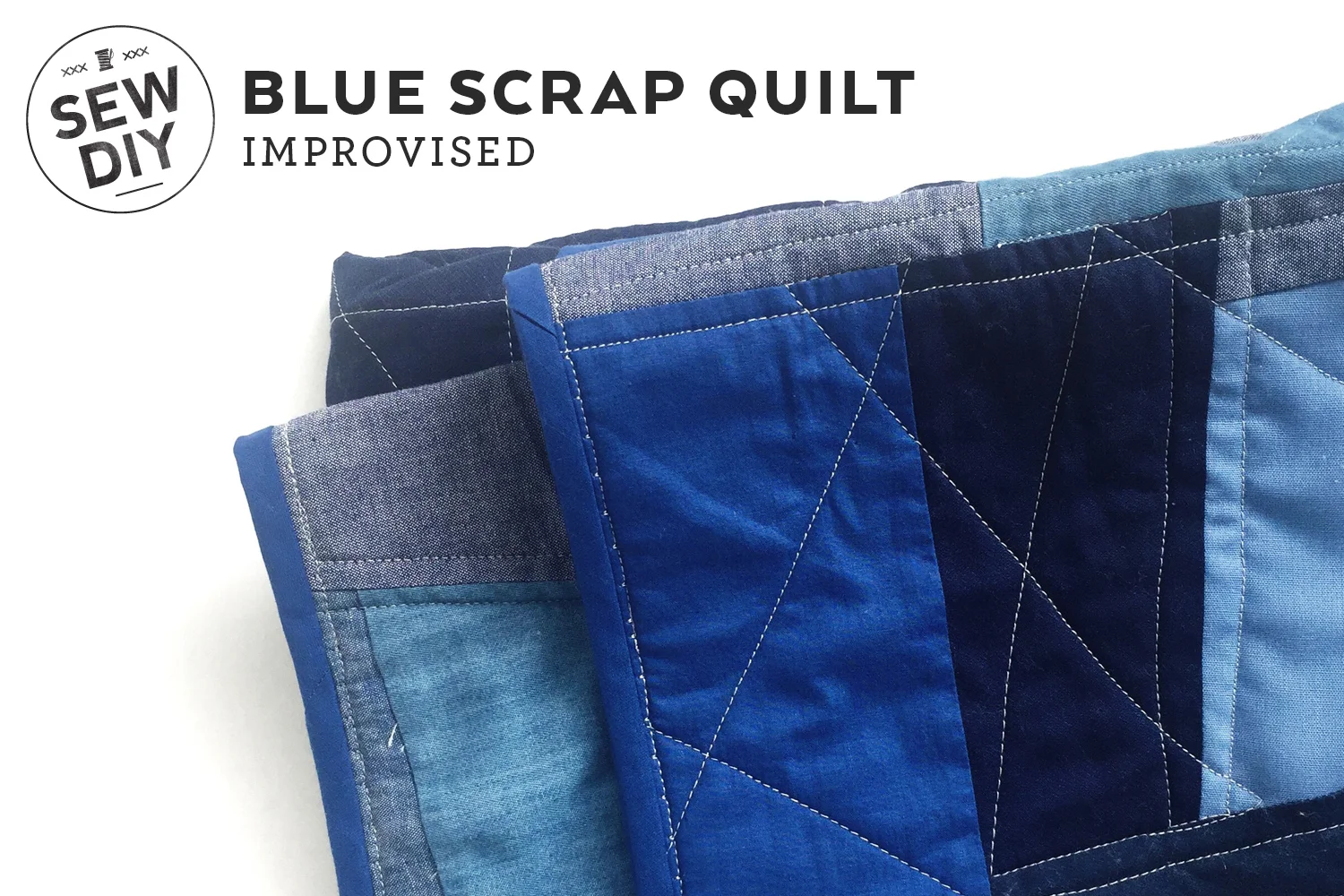DIY Improvised Blue Scrap Quilt