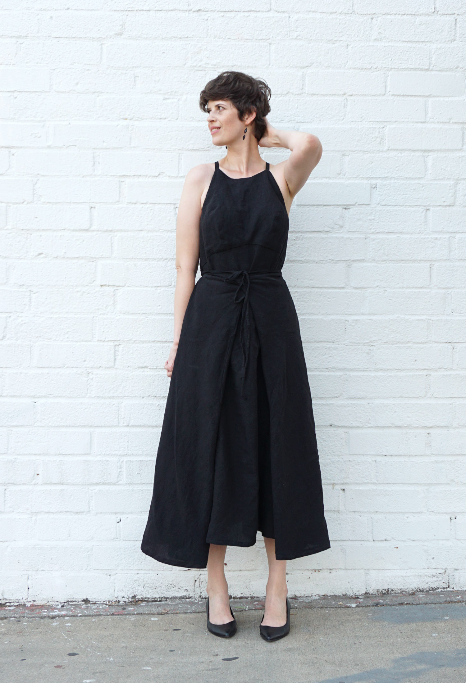 black dress linen