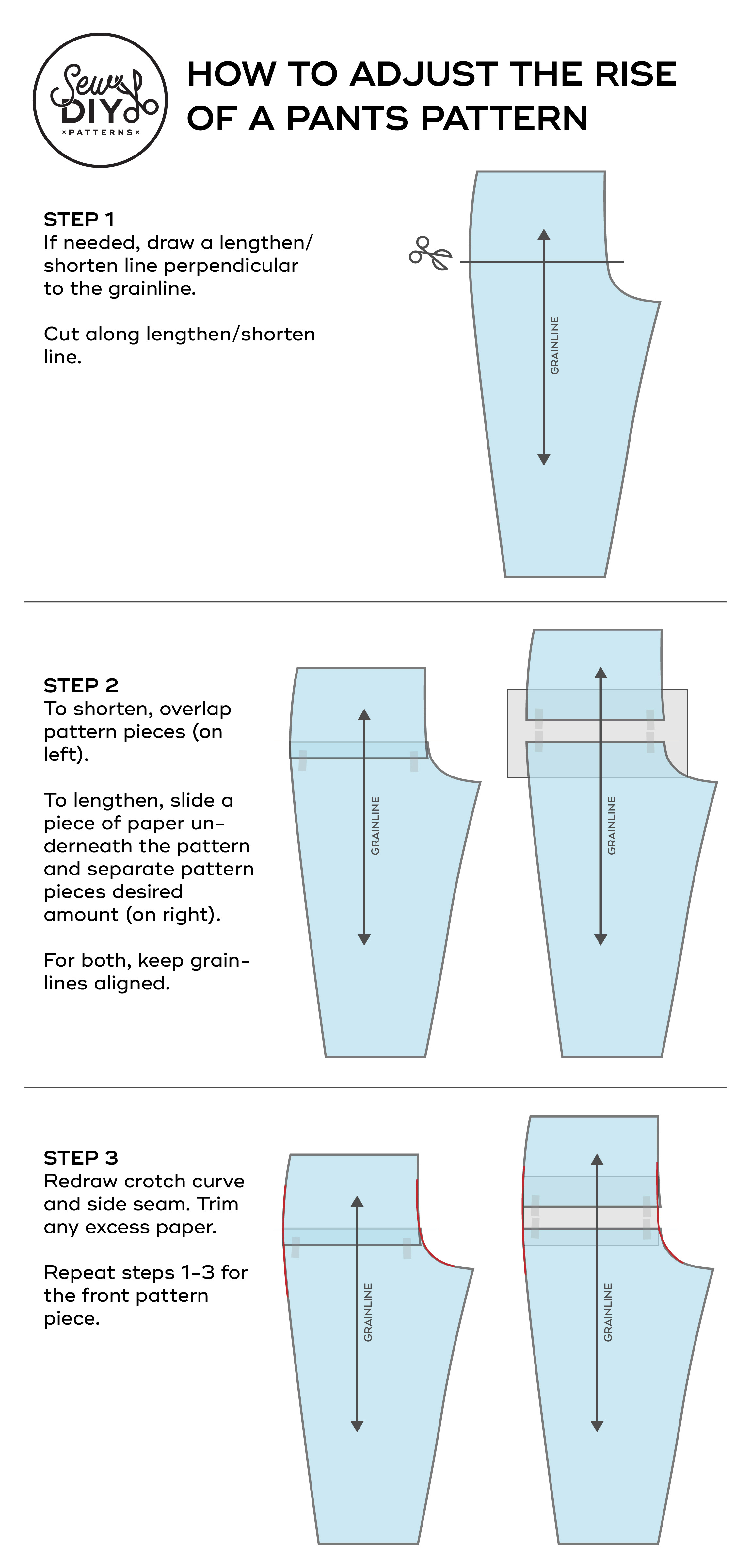 How to lengthen or shorten the rise of a pants pattern — Sew DIY