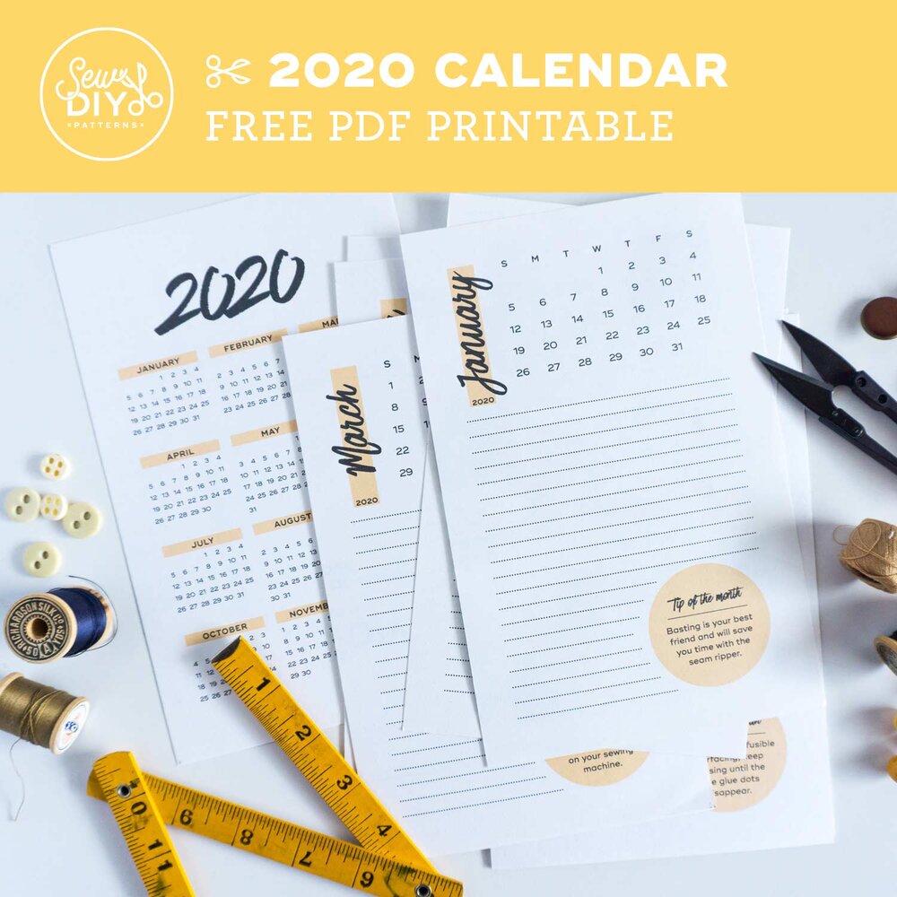 2020 Free Printable Calendar from Sew DIY