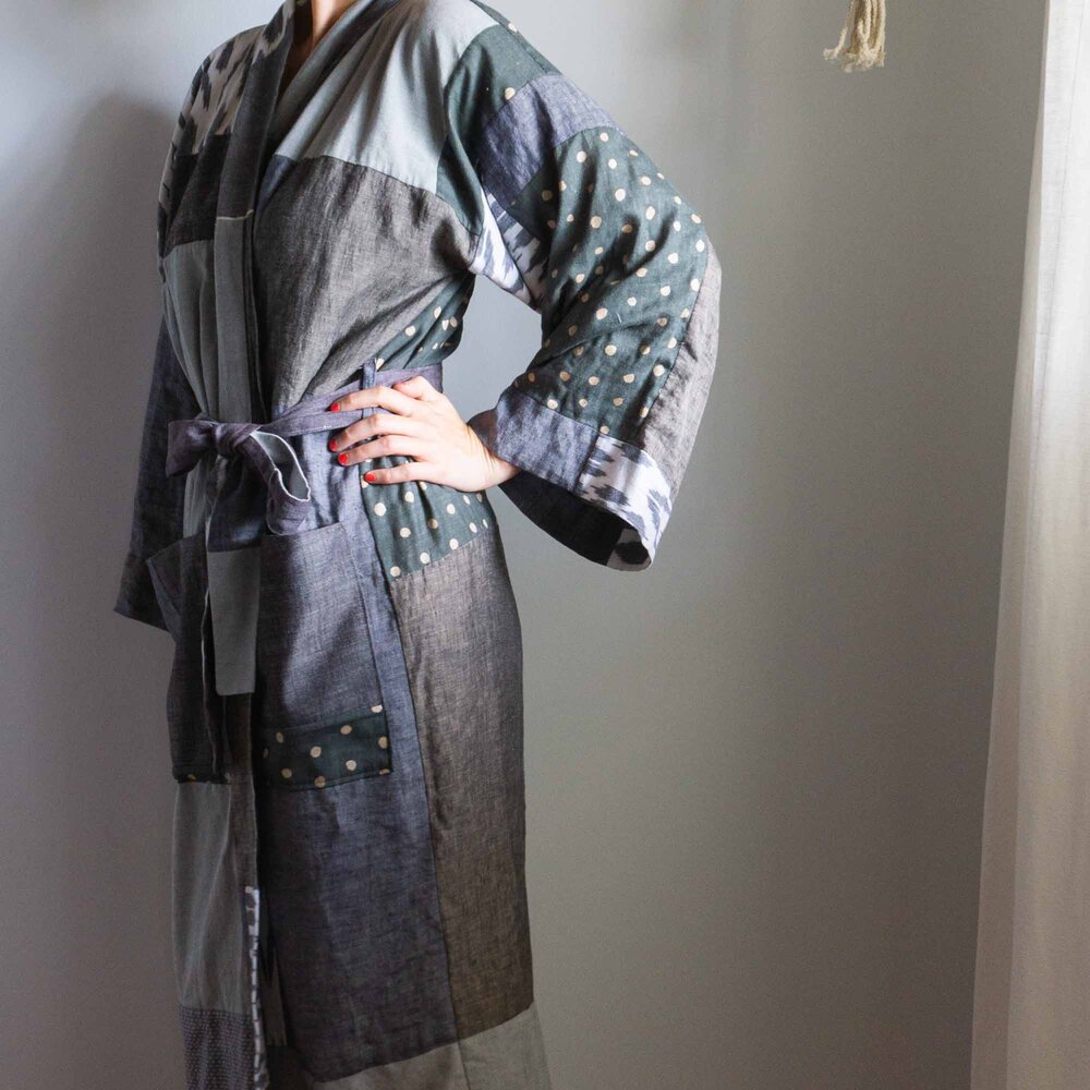 Thoughts on Slow Sewing and a DIY Scrap Fabric Tasi Robe