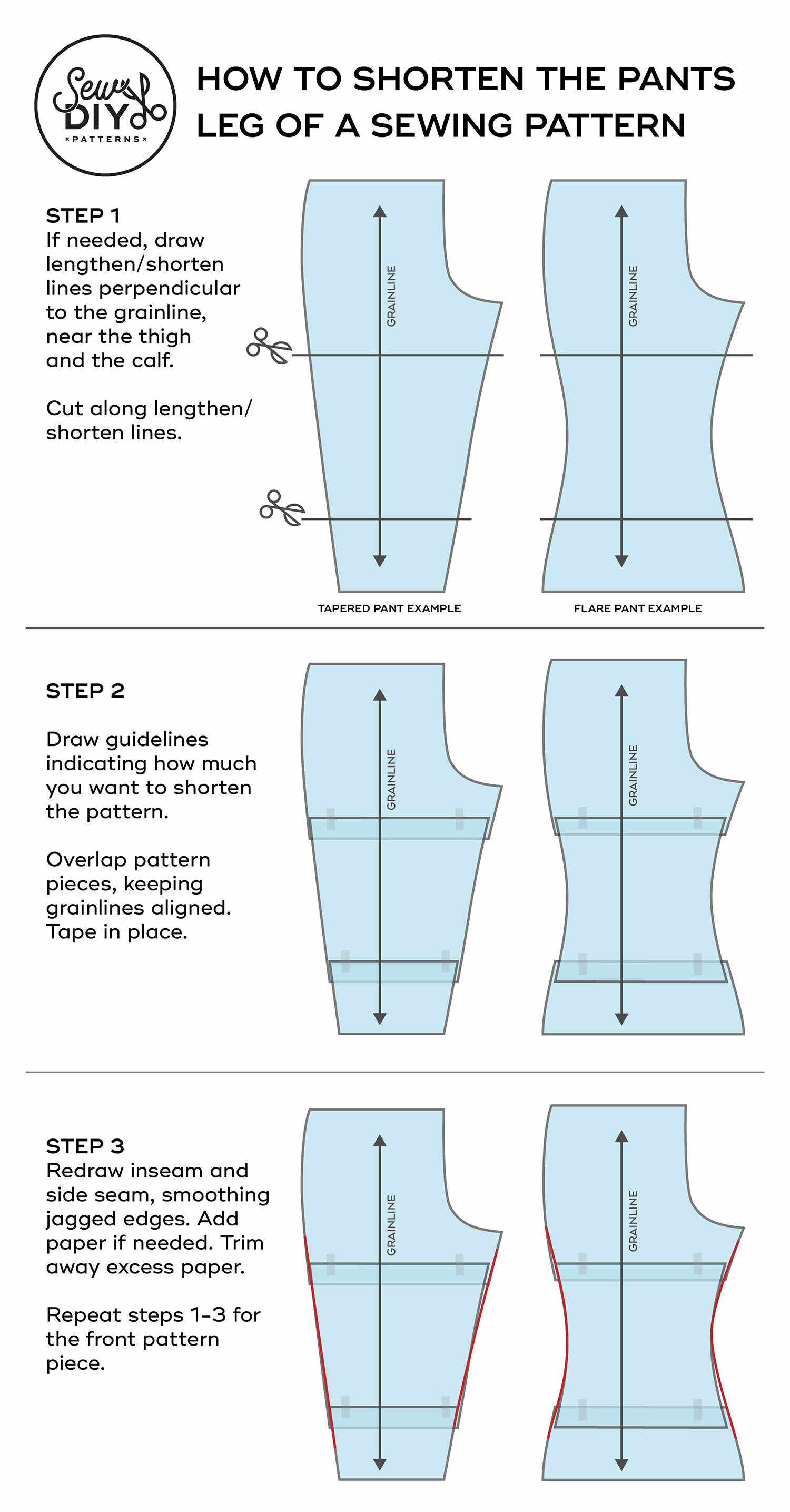 How to shorten or lengthen the legs of a pants pattern - Video tutorial ...