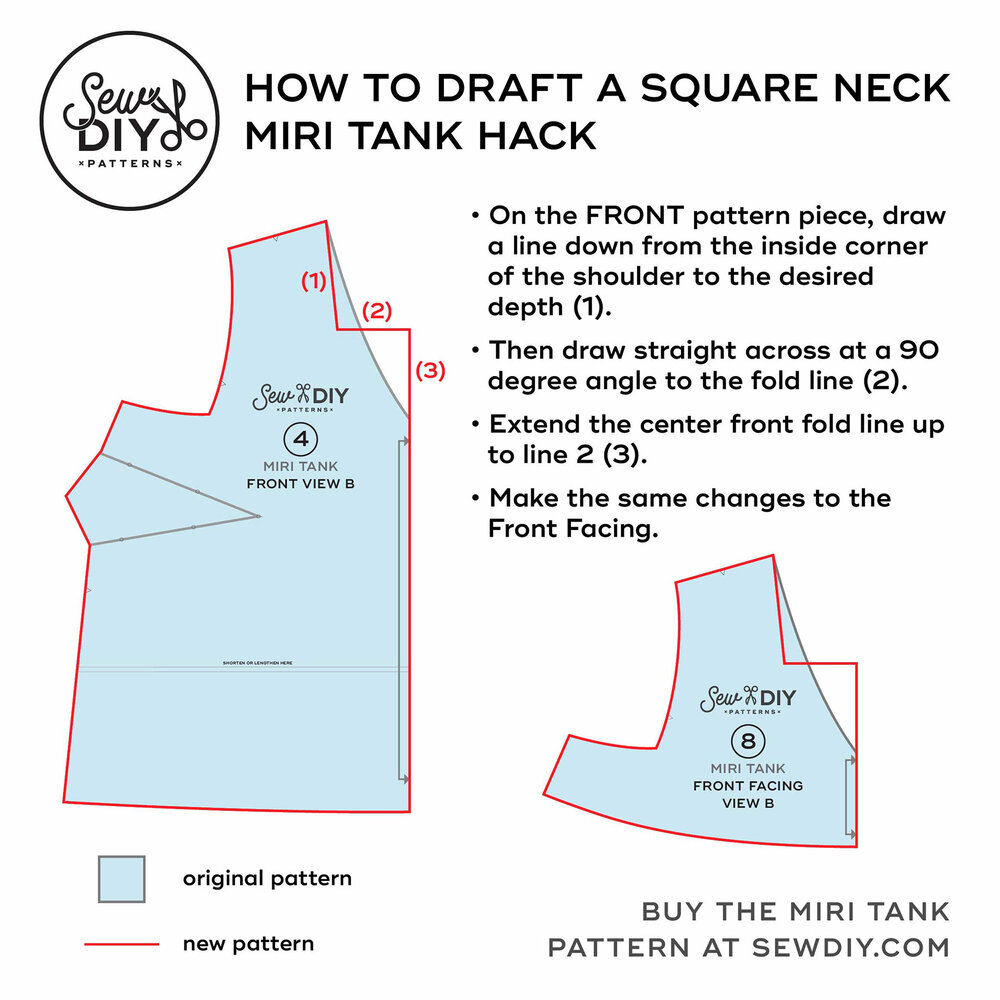 How to draft a square neck tank top – Miri Tank sewing pattern hack by Sew DIY