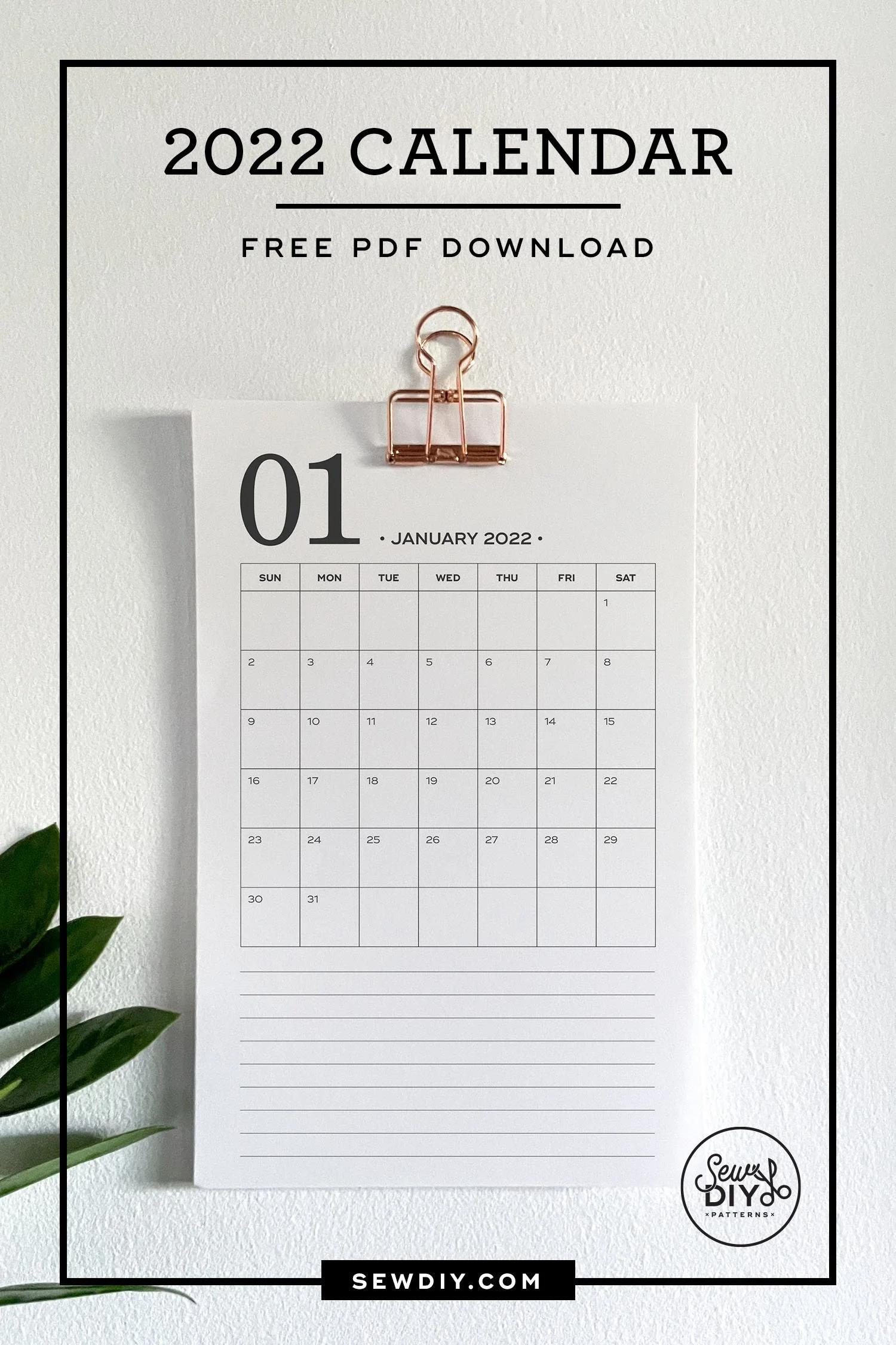 Free Printable 2022 Monthly Calendar — Sew DIY