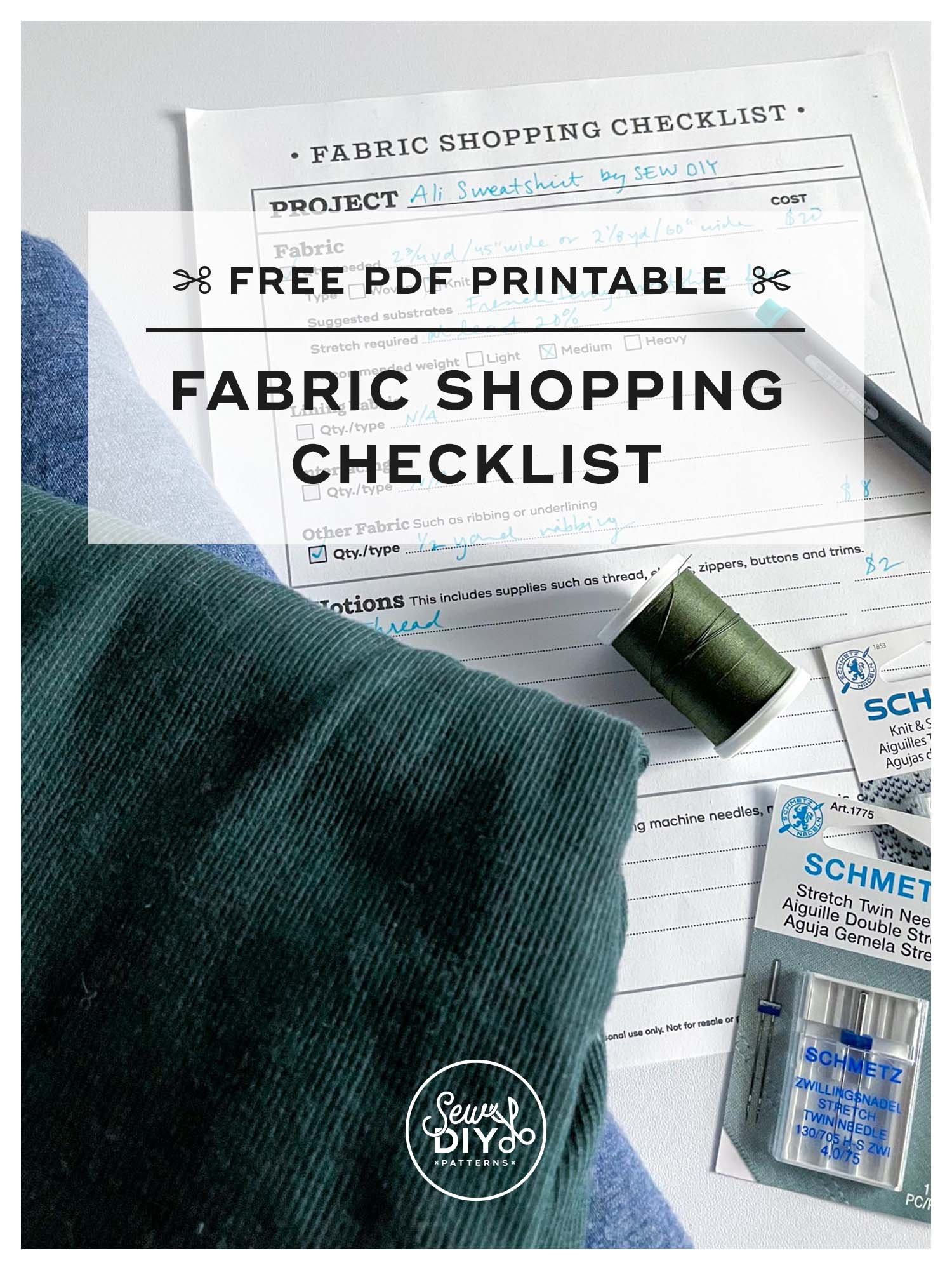 Free Printable Download — Fabric Shopping Checklist