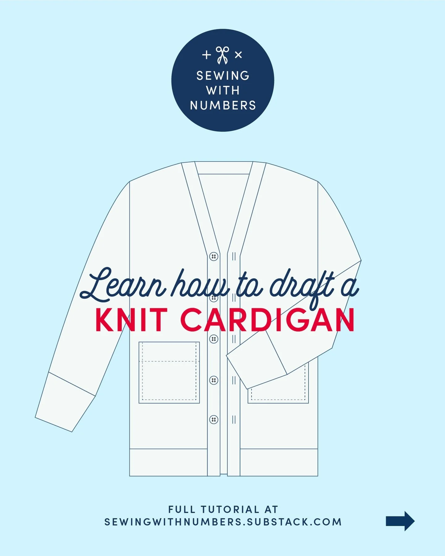 New tutorial alert!! 🥳 Over on my Substack Sewing With Numbers, I just shared the second (and final) part of my tutorial for drafting your own custom-fit knit cardigan. This design is intended to be oversized with drop shoulders and finished with cu