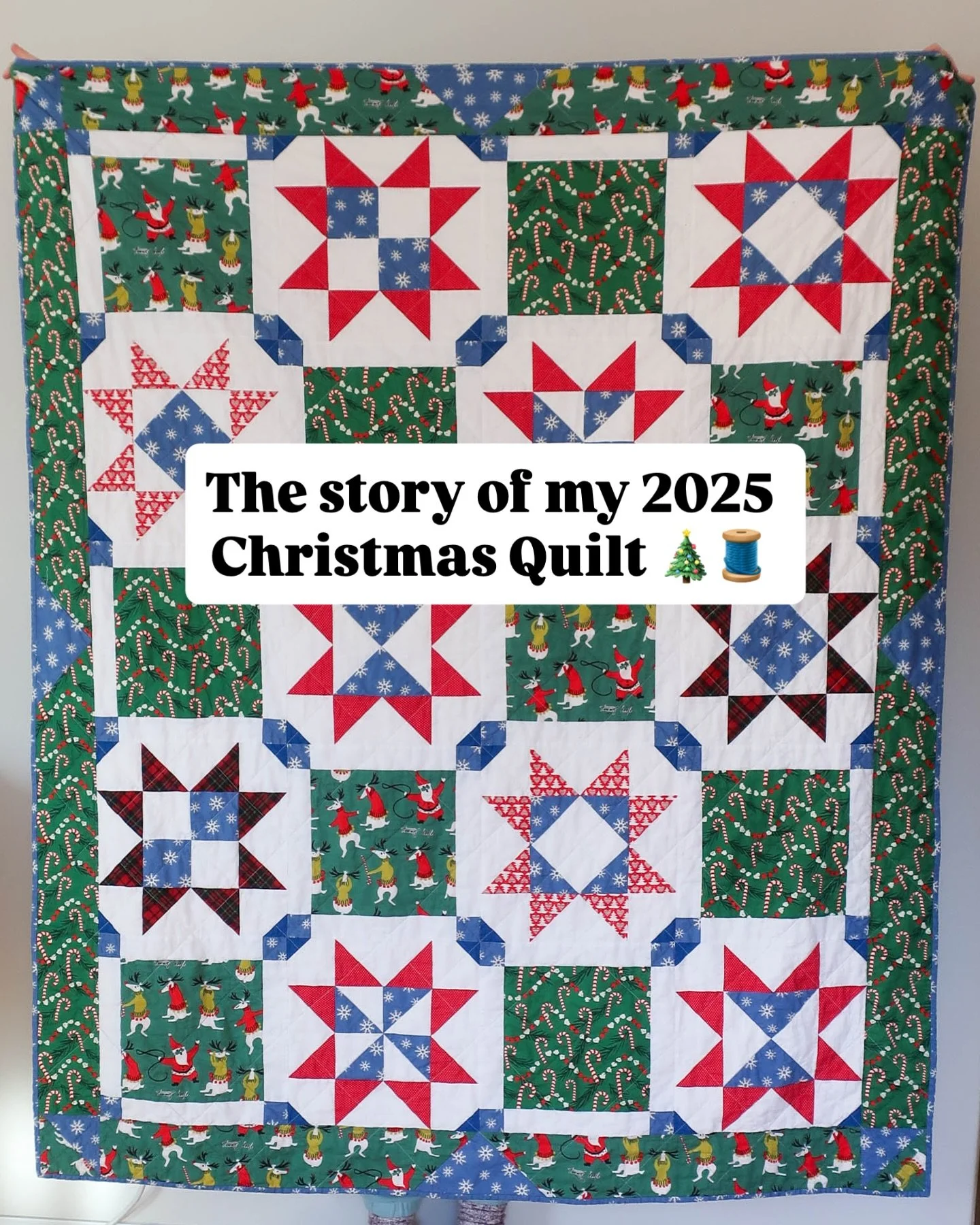 Is it too late to share my Christmas quilt? This was a labor of love the last few months of 2025 and I did manage to finish it before Christmas. 

I used thrifted and stash fabrics and created the design myself. The backing is a purchased flannel she
