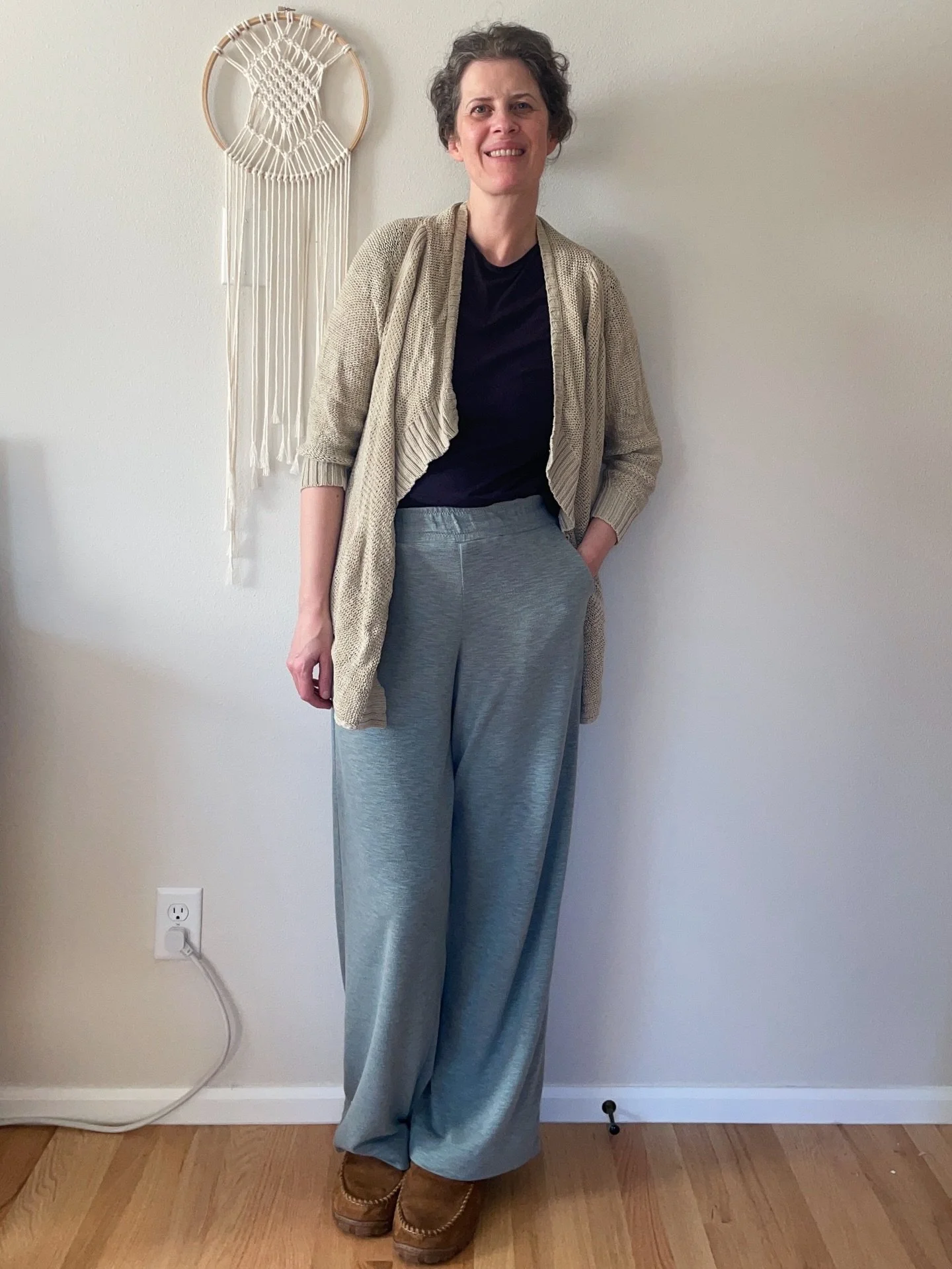 Day 4 #memademay2026 🧵 A comfy and cozy outfit for working at home. The T-shirt and sweater are RTW and the pants are my own pattern&mdash;the Jodi Knit Pants. #sewdiyjodi

✂️ Today I also I started working on a pair of #alexandriashorts using the f