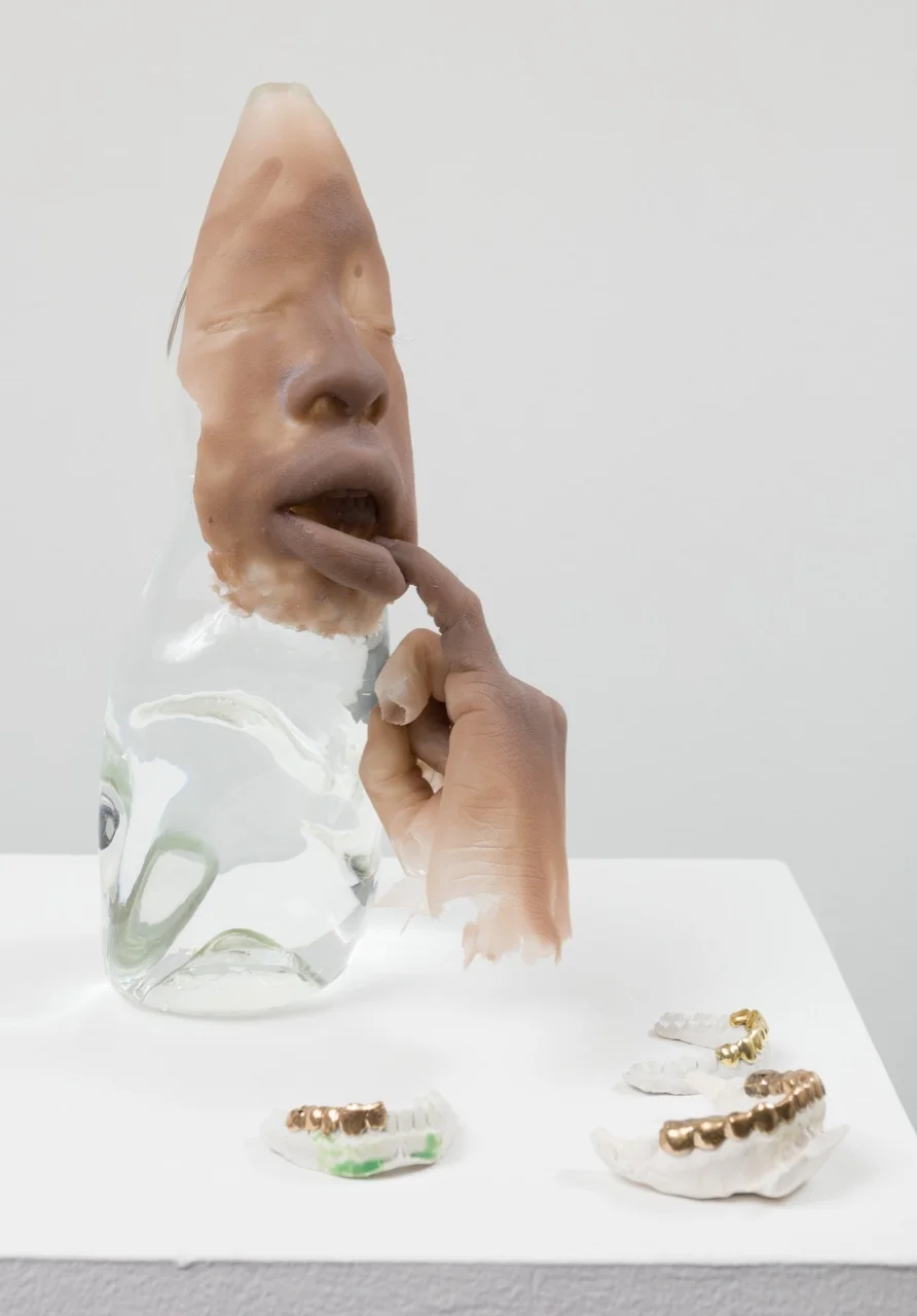 gold fronts flexin’, 2019 silicone, glass, Patek water, gold alloy