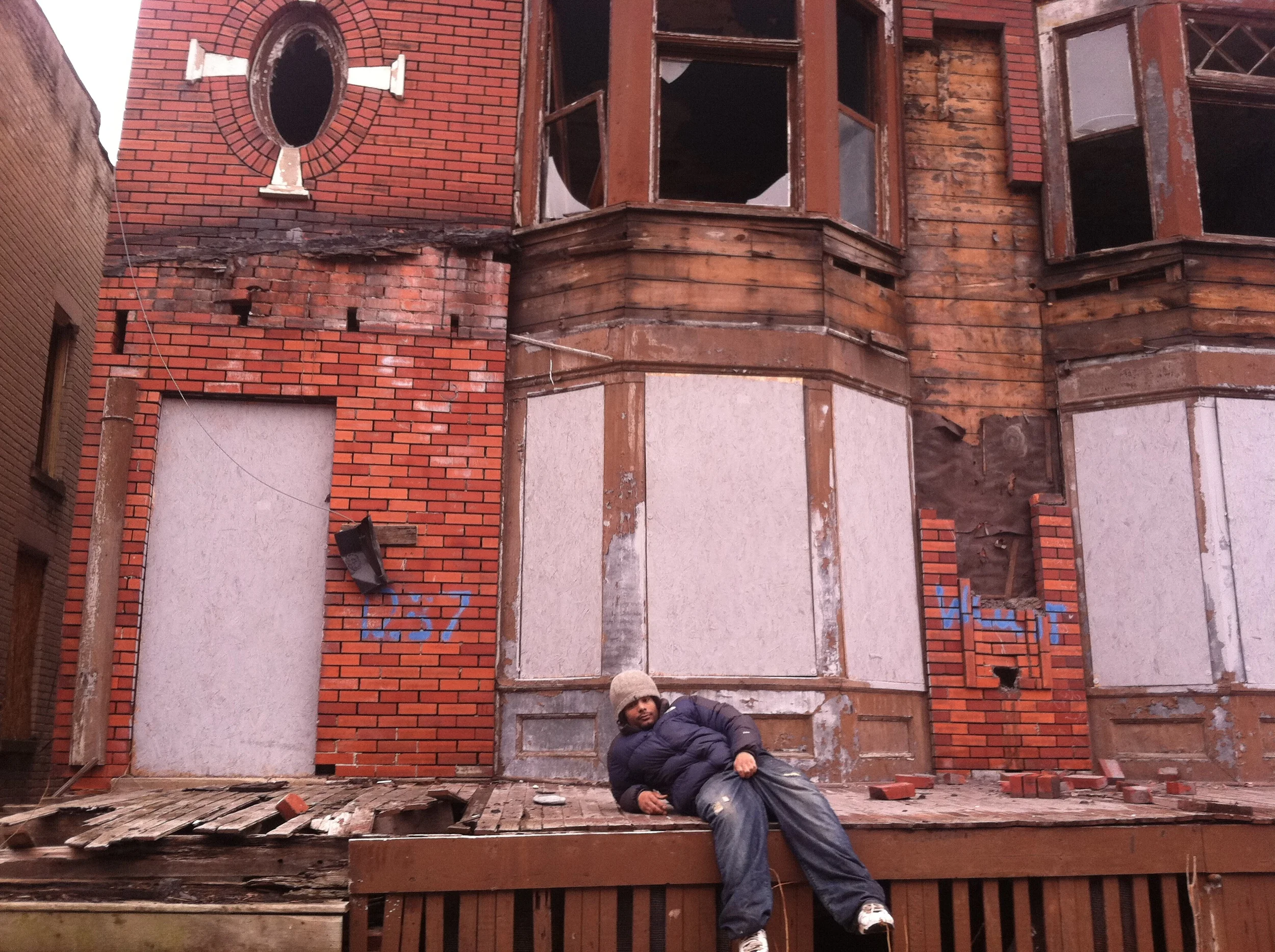 Darren outside the building facing Colony Arms
