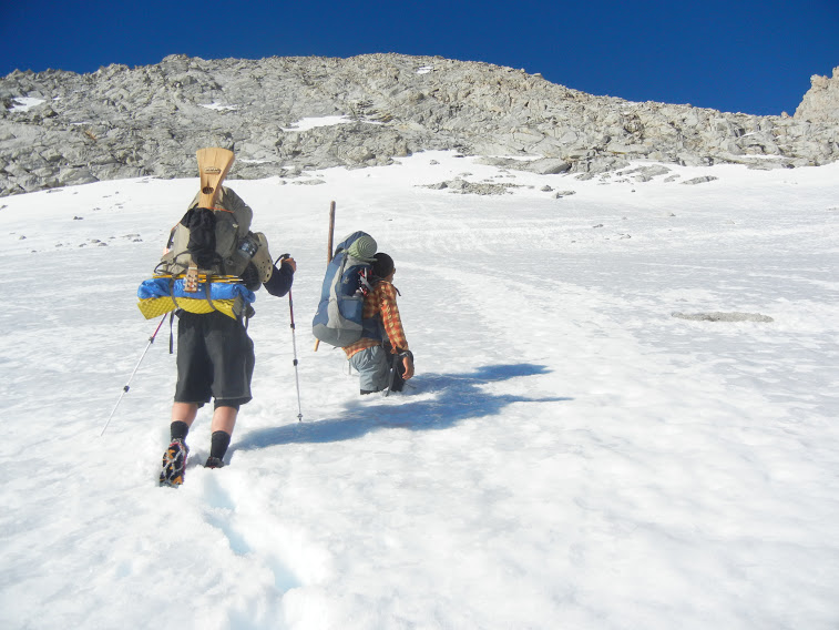 Josh postholing while ascending Forrester.